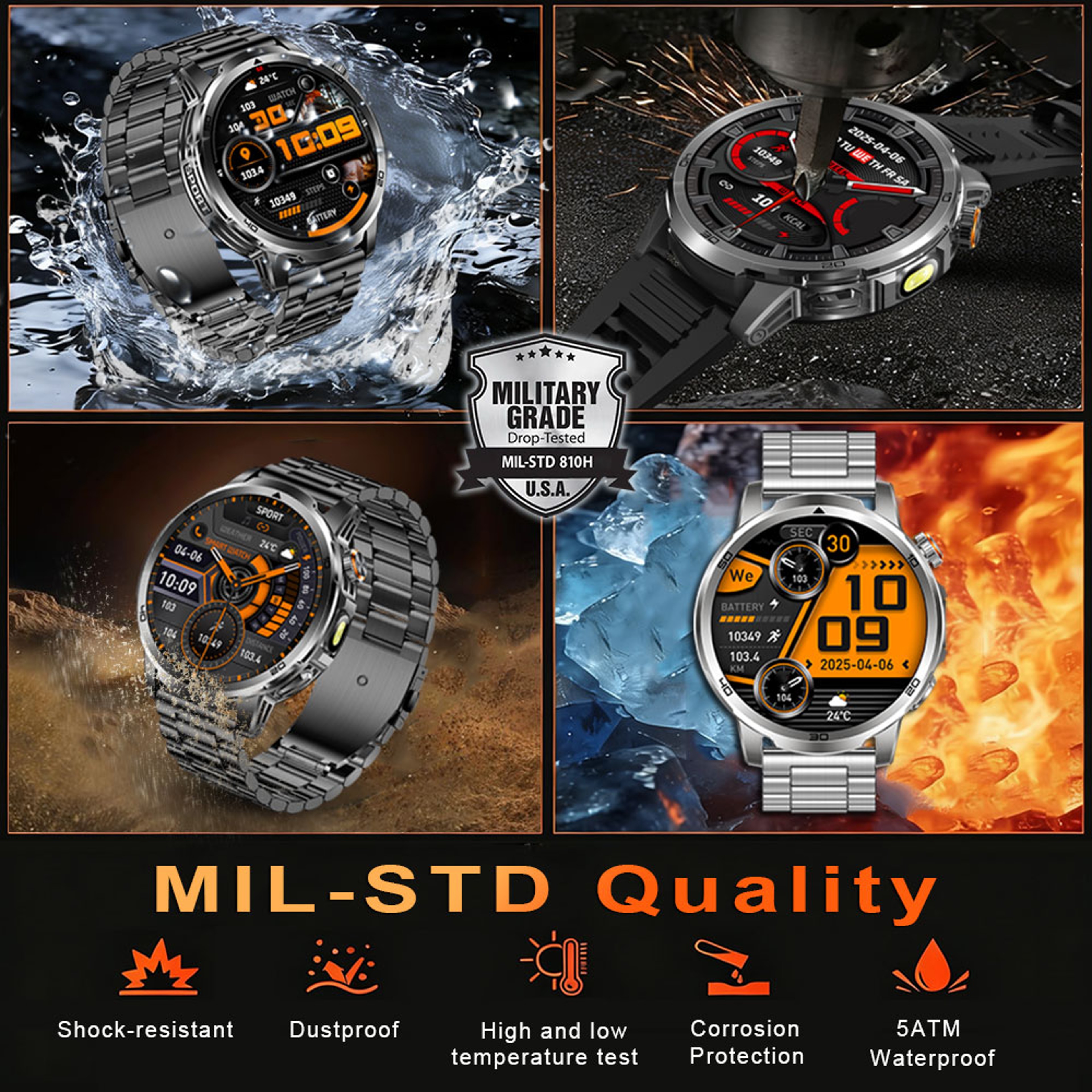 Large Screen Outdoor Smartwatch With Bluetooth Calling Battery LED Flashlight 4