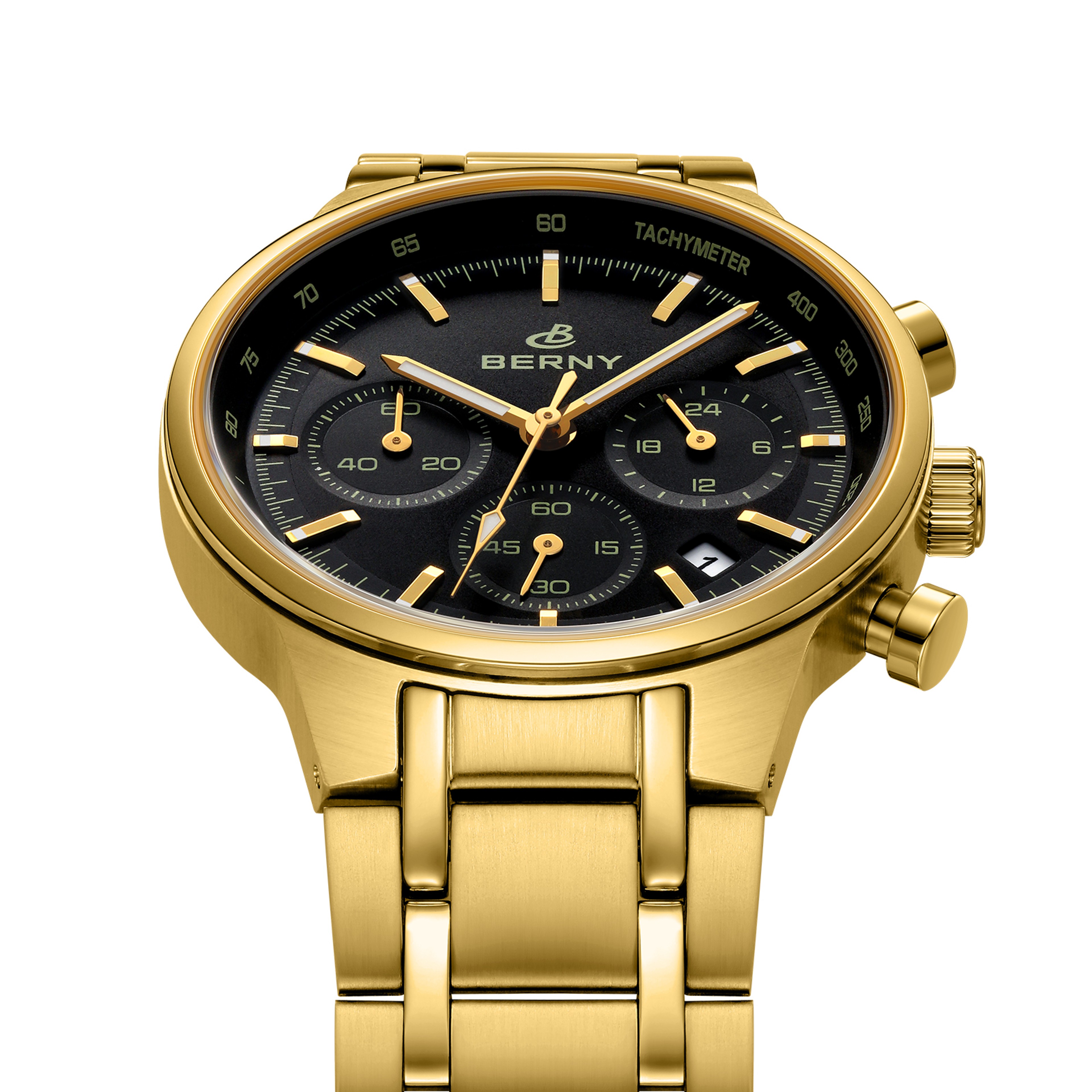 Gold Panda Dial Chronograph Watch For Men Sapphire Stainless Steel Quartz Sports Watch 1