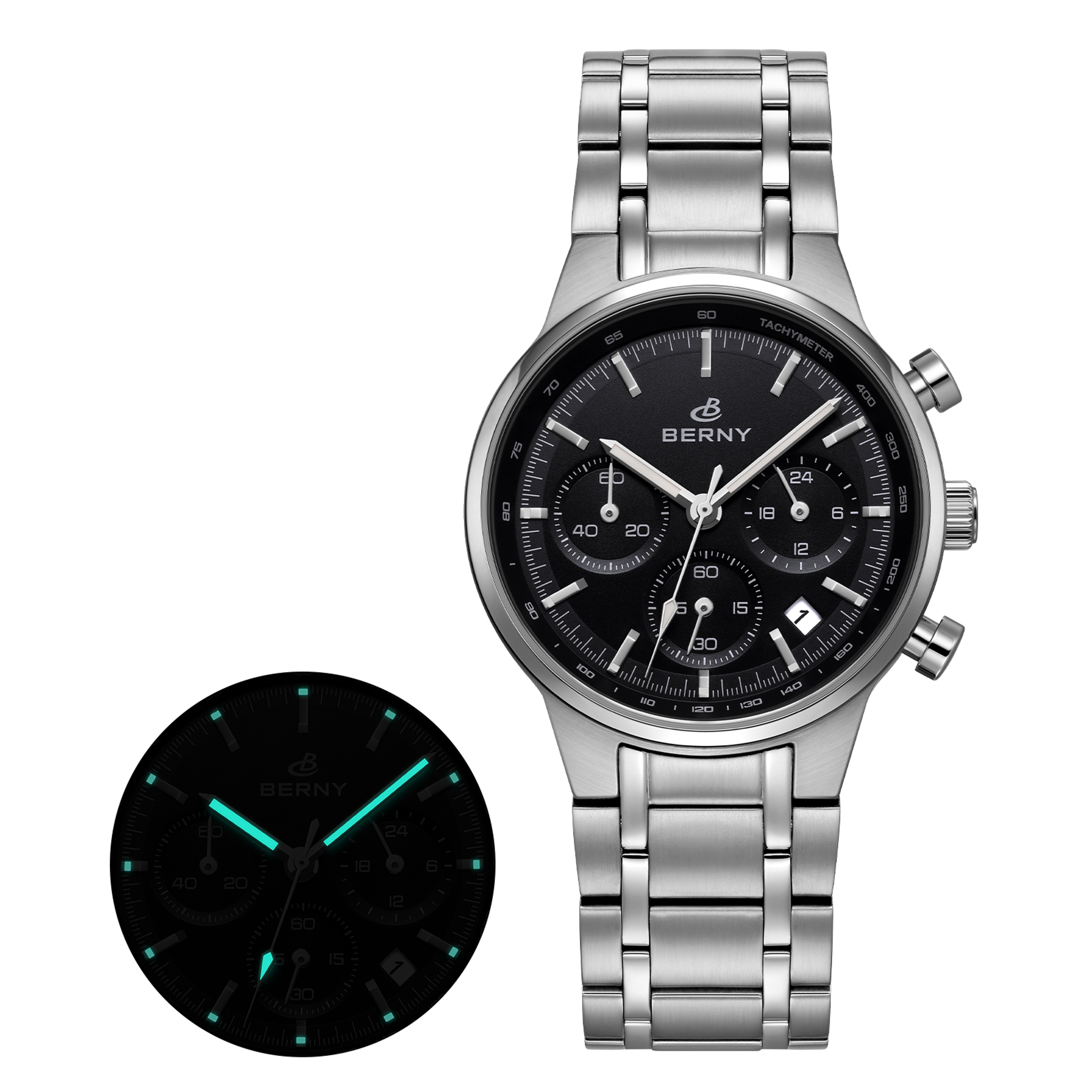 Gold Panda Dial Chronograph Watch For Men Sapphire Stainless Steel Quartz Sports Watch 5