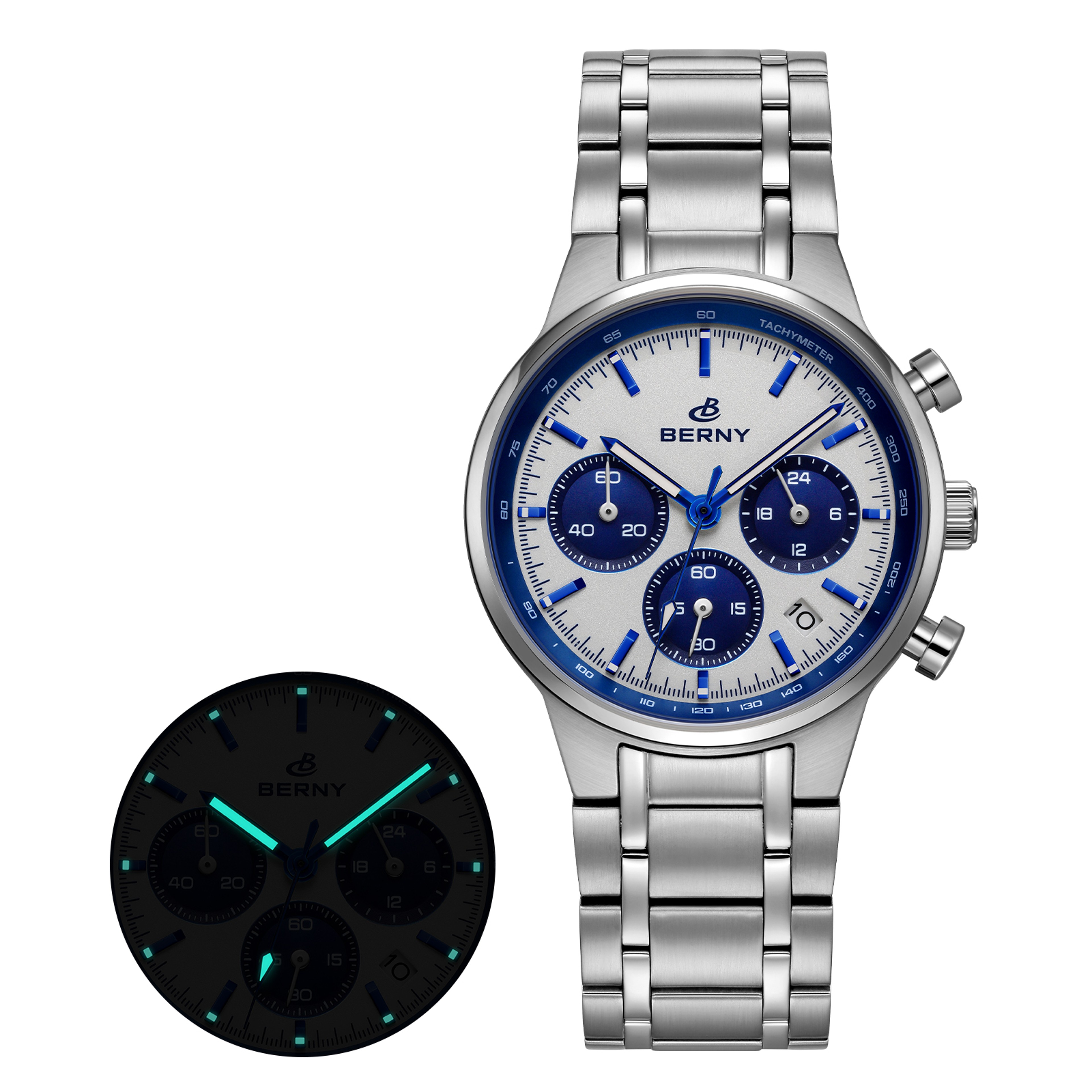 Gold Panda Dial Chronograph Watch For Men Sapphire Stainless Steel Quartz Sports Watch 7