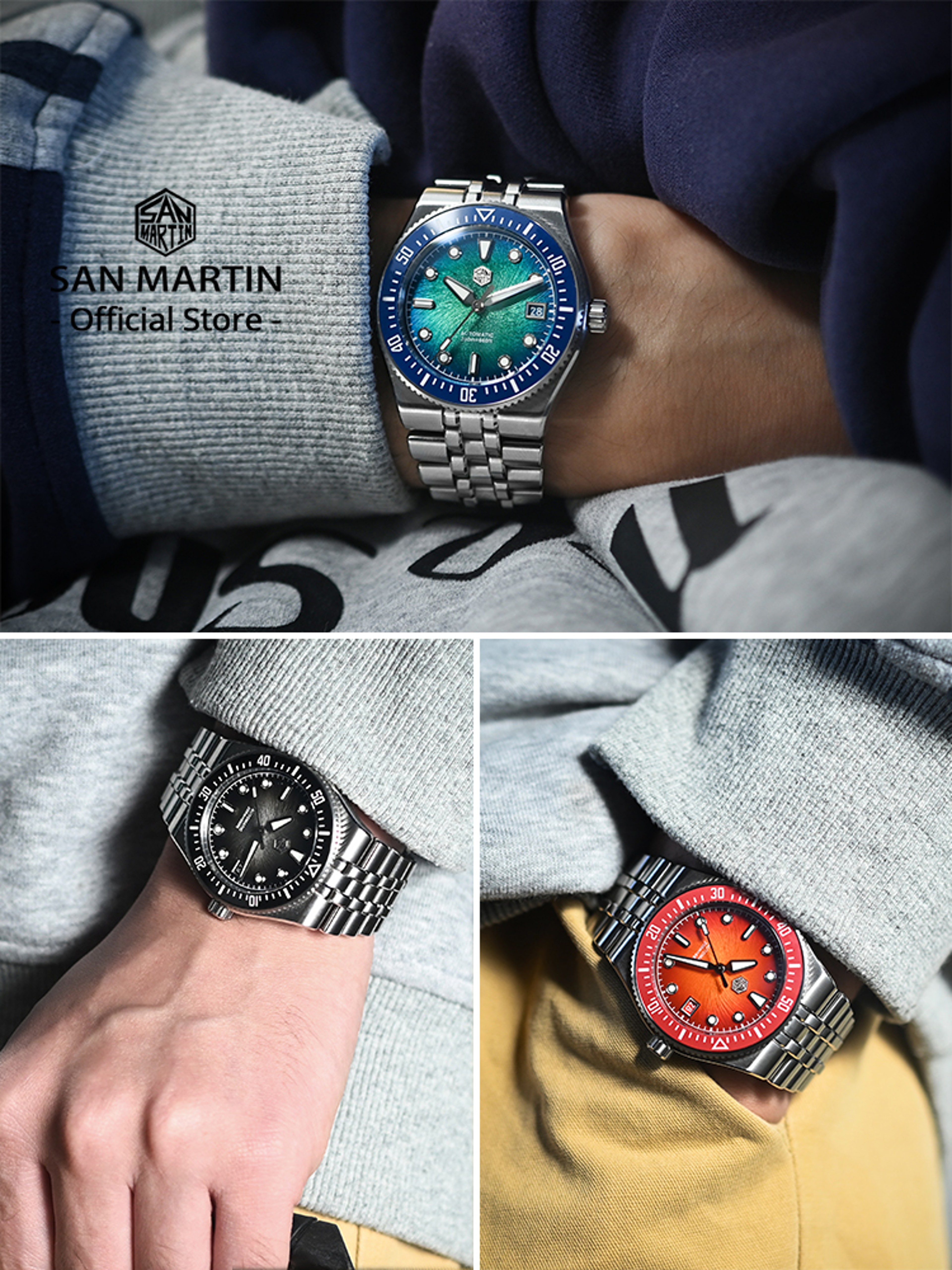 Automatic Diver Watch With Enamel Spiral Dial Integrated Bracelet 3