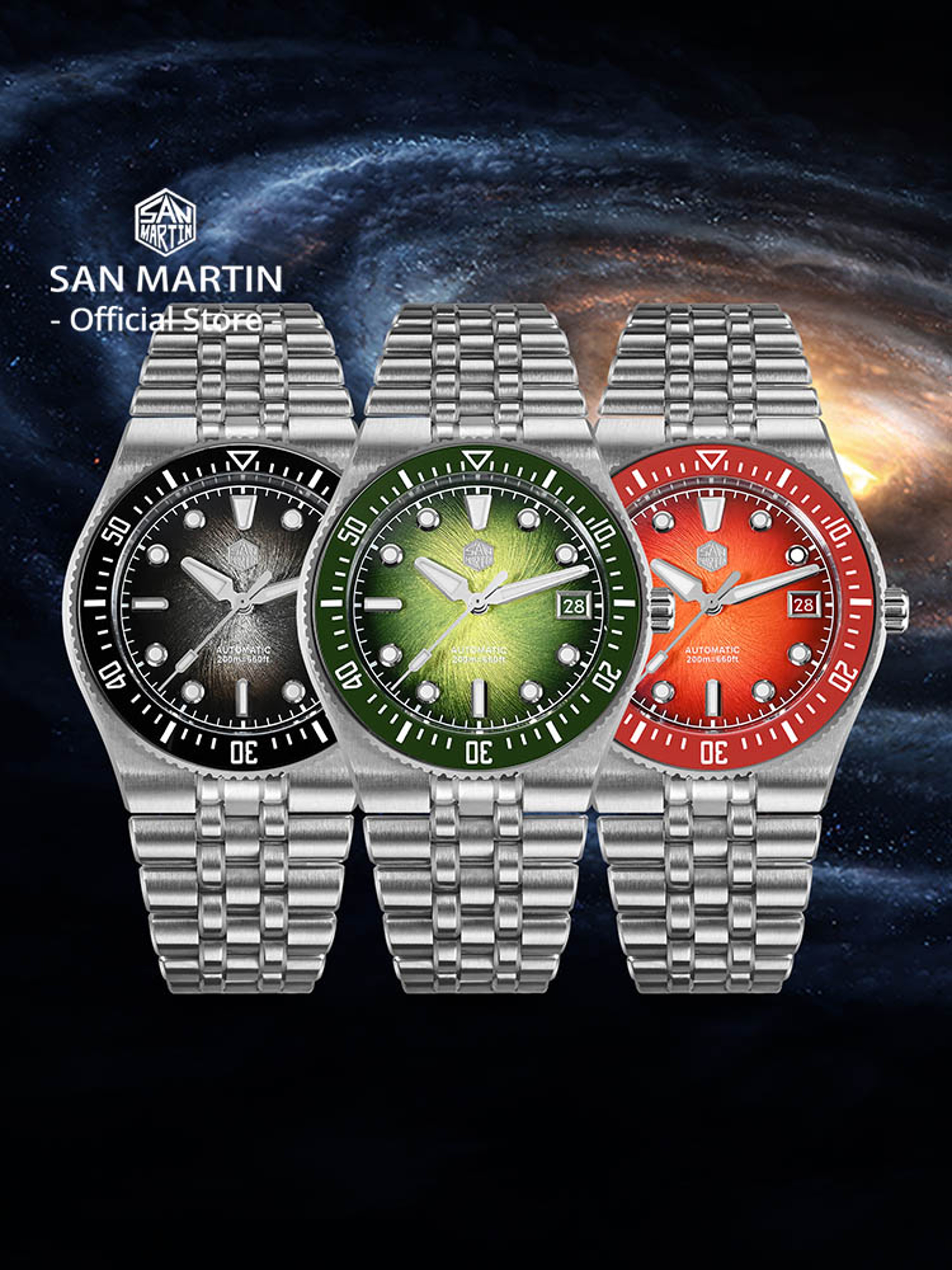 Automatic Diver Watch With Enamel Spiral Dial Integrated Bracelet 1