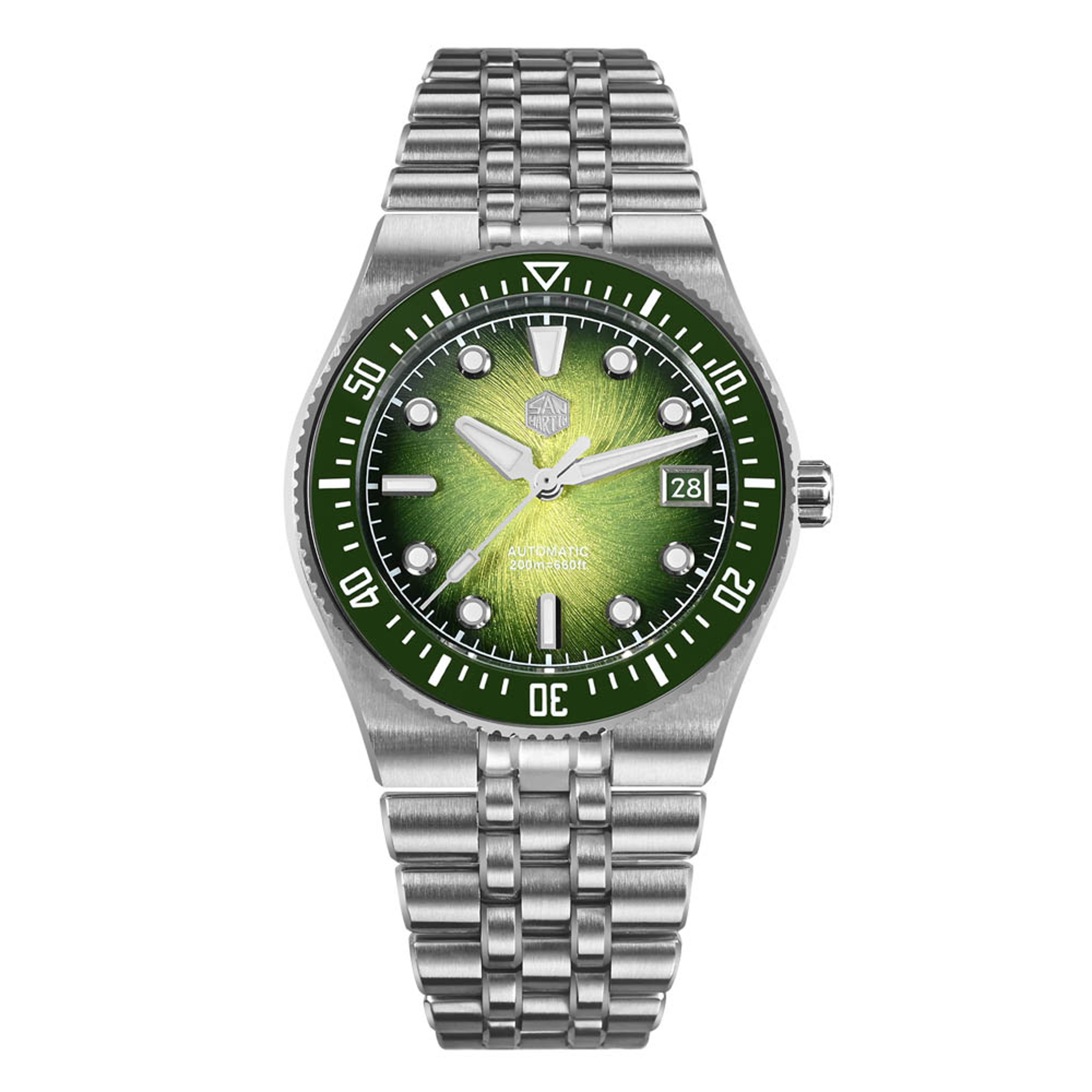 Automatic Diver Watch With Enamel Spiral Dial Integrated Bracelet 10