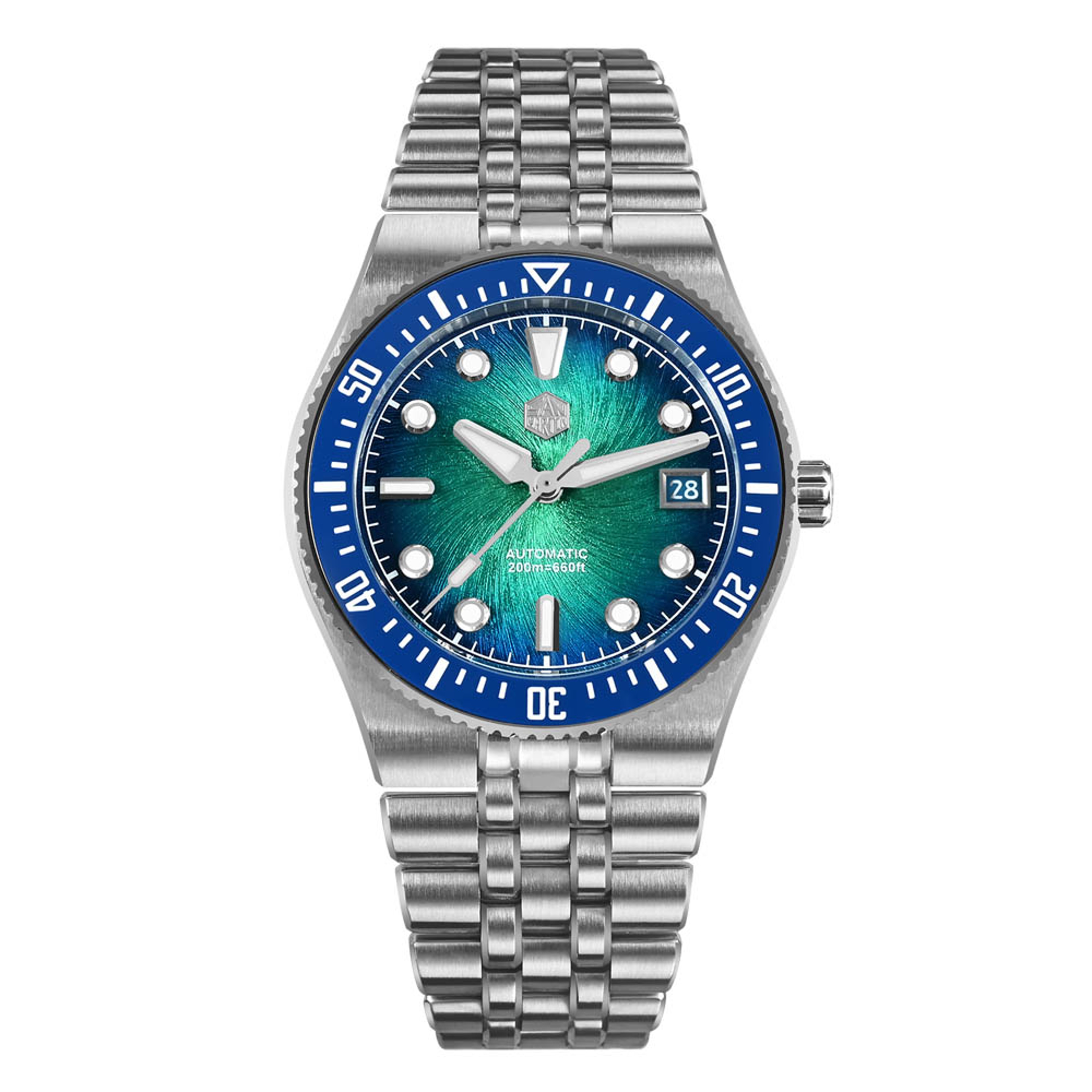 Automatic Diver Watch With Enamel Spiral Dial Integrated Bracelet 11
