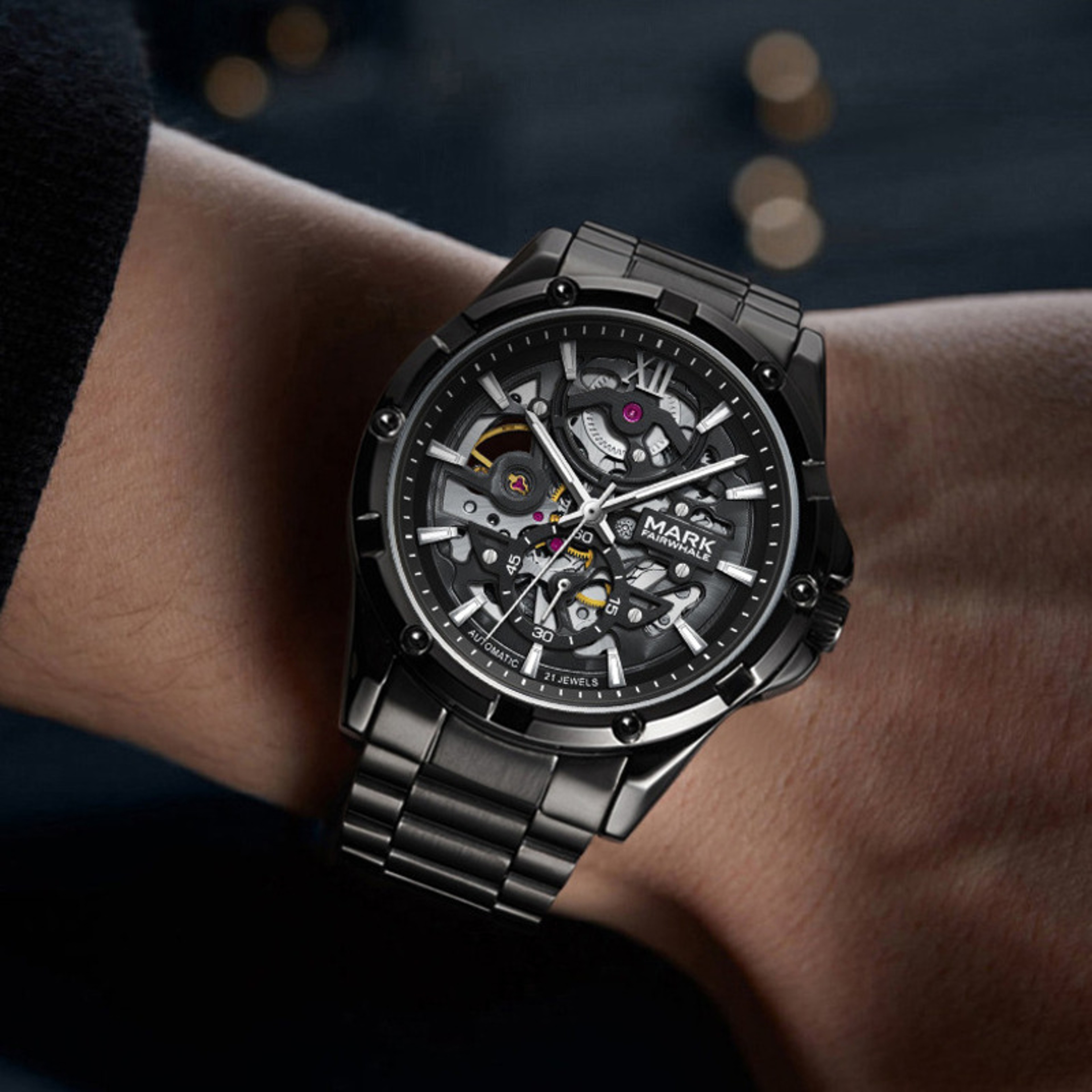 Automatic Skeleton Mechanical Watch For Men Stainless Steel Luminous Business Watch 2