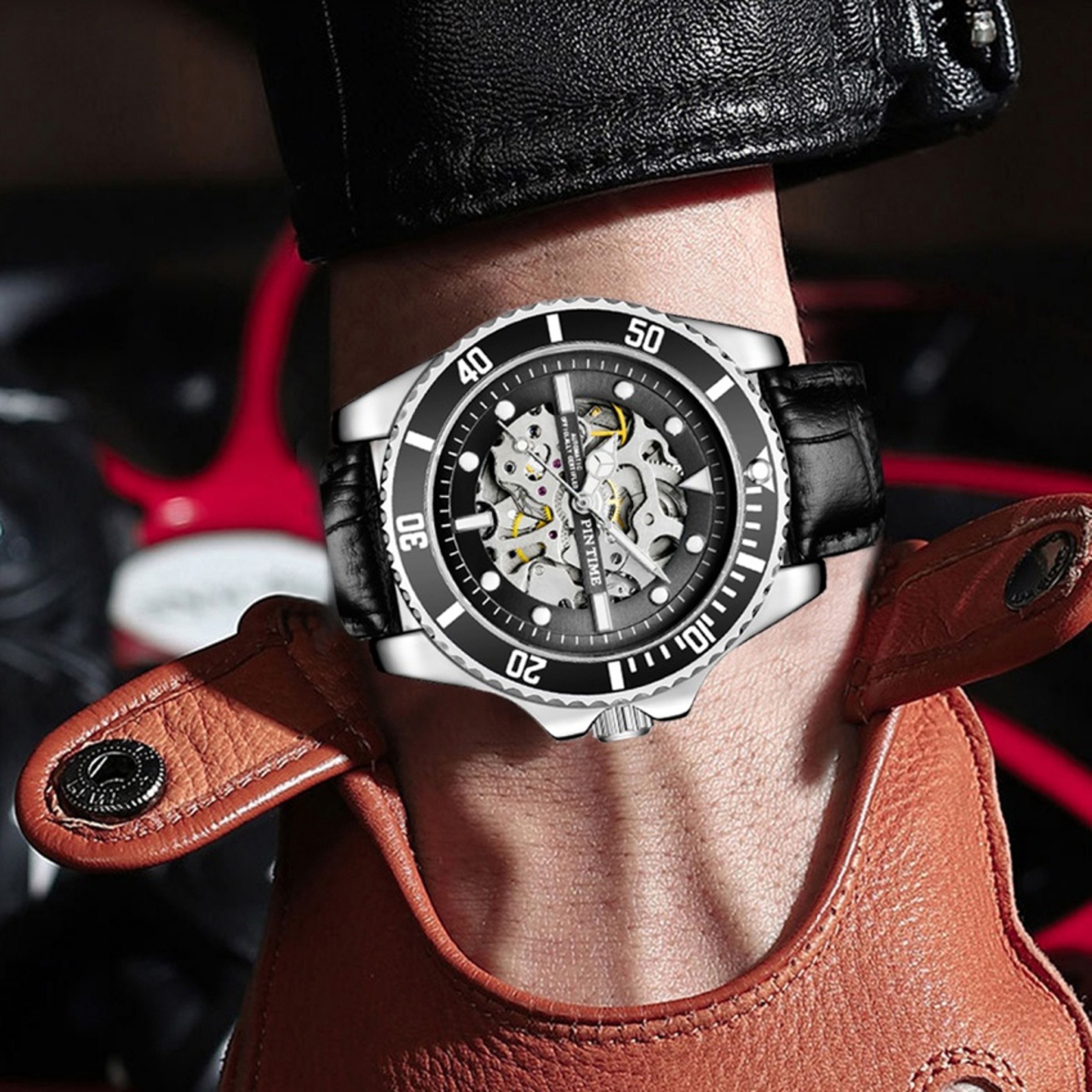 Luxury Automatic Skeleton Watch for Men with Luminous Dial and Leather Strap – view 2