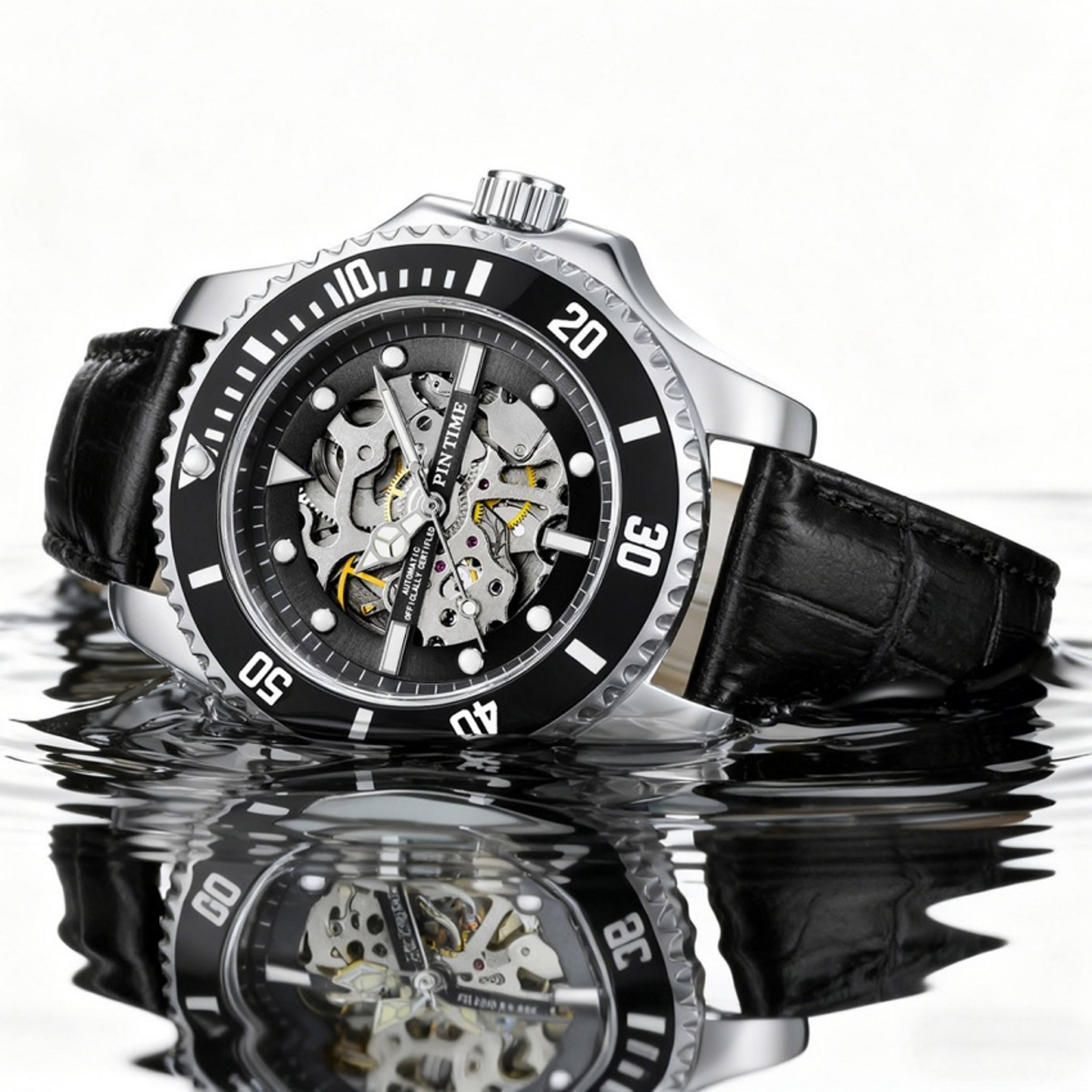 Luxury Automatic Skeleton Watch for Men with Luminous Dial and Leather Strap – view 3