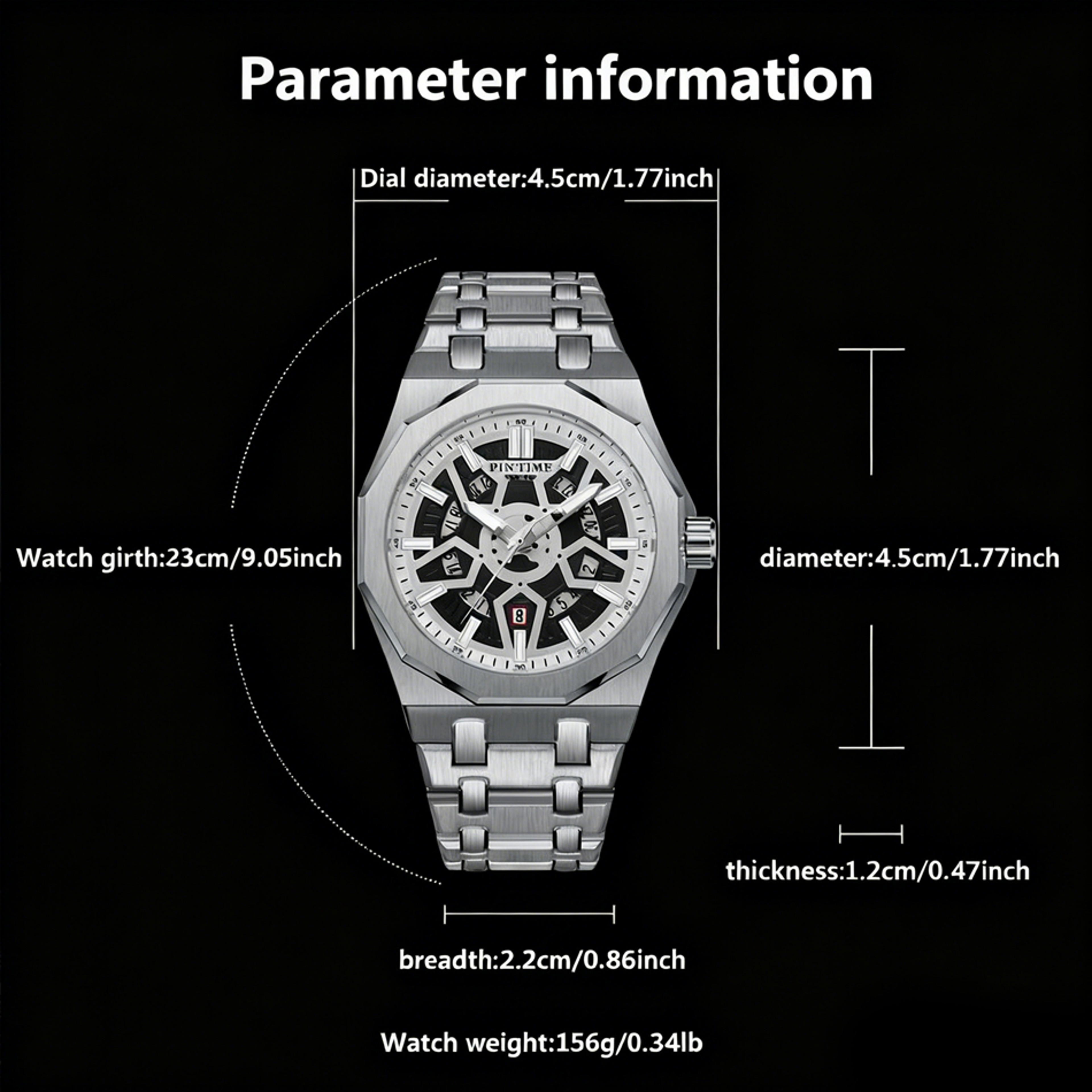 Mens Skeleton Quartz Watch Luminous Date Display Alloy Statement Timepiece – view 4