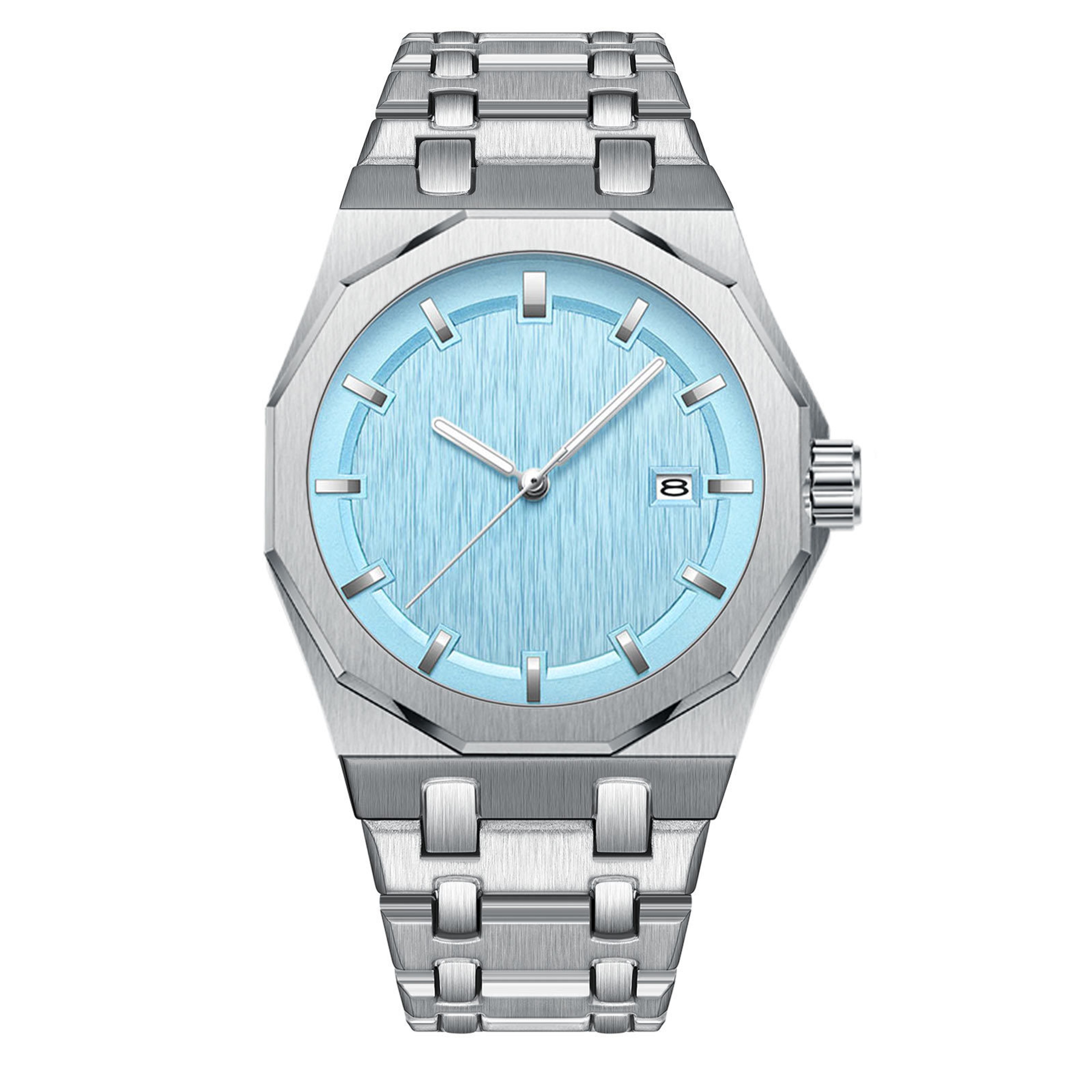 Polygonal Mens Quartz Watch Stainless Steel Luminous Business Wristwatch 5