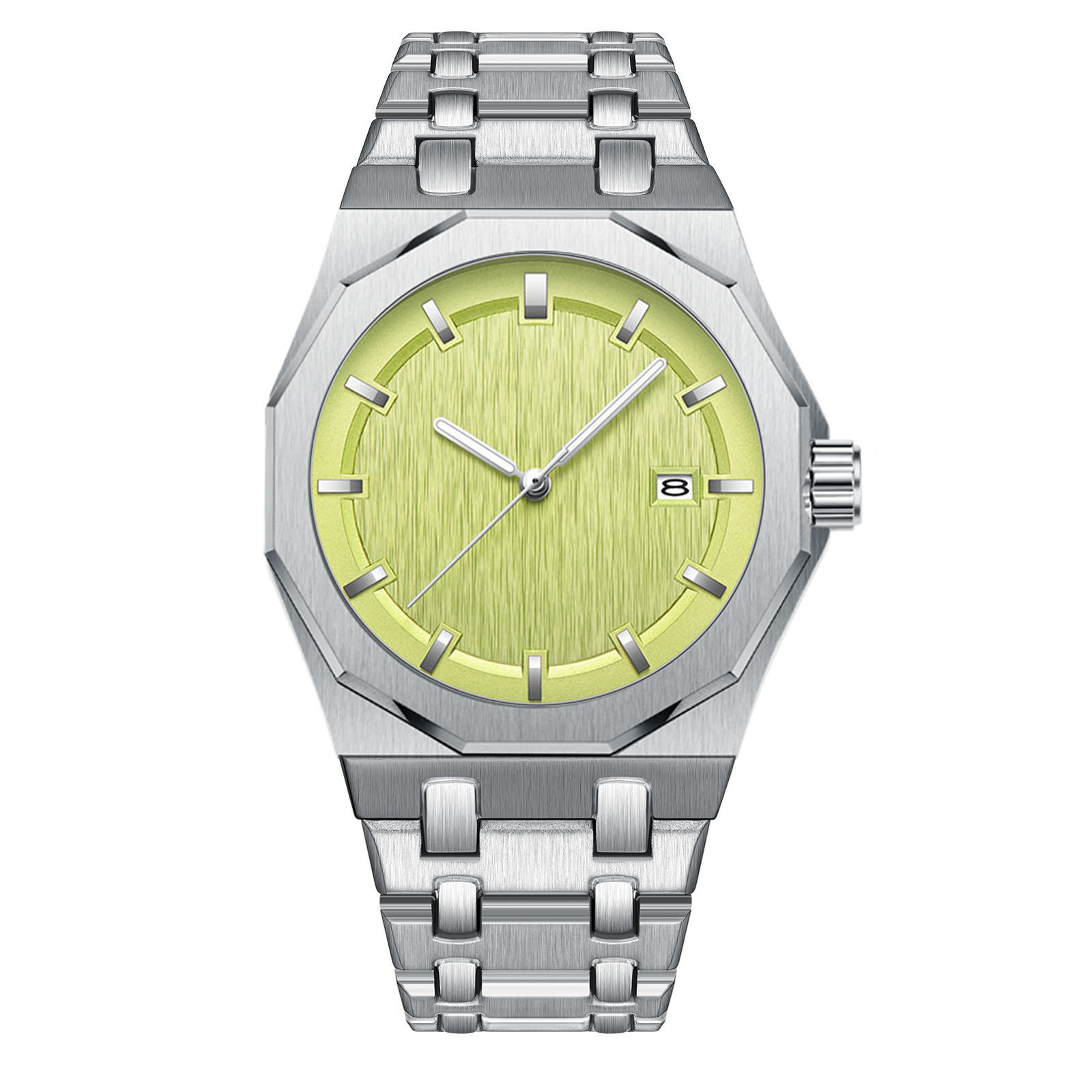 Polygonal Mens Quartz Watch Stainless Steel Luminous Business Wristwatch 6