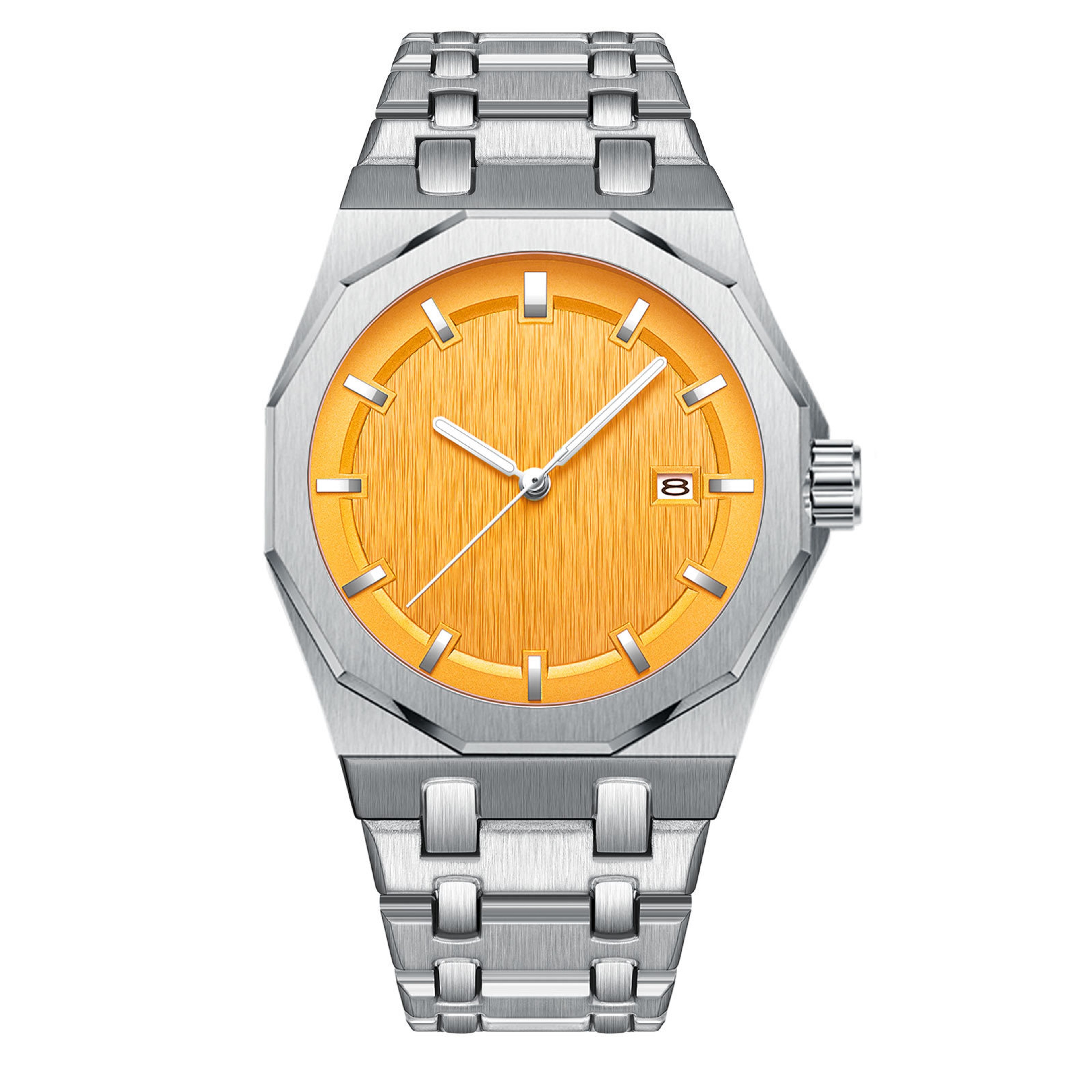 Polygonal Mens Quartz Watch Stainless Steel Luminous Business Wristwatch 7
