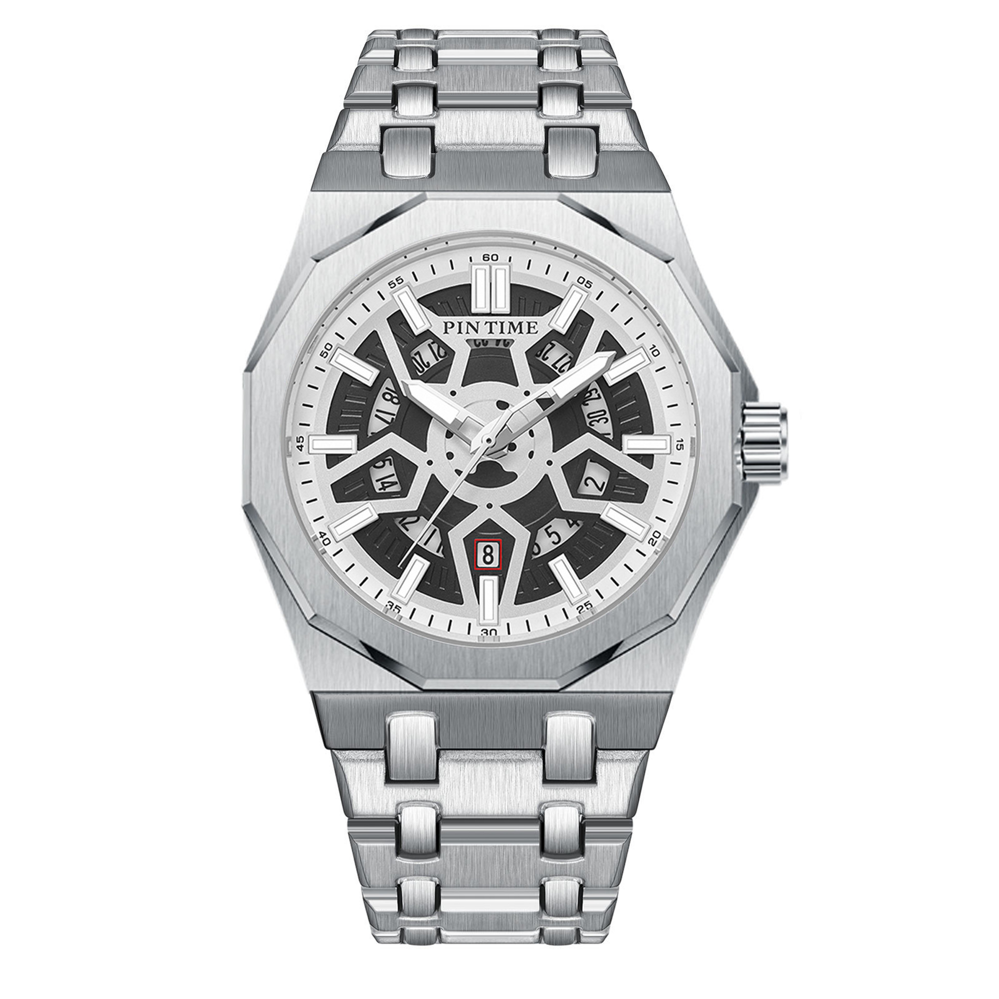 Large Dial Skeleton Mens Quartz Watch Luminous Date Display Water Resistant Sports Wristwatch – view 5