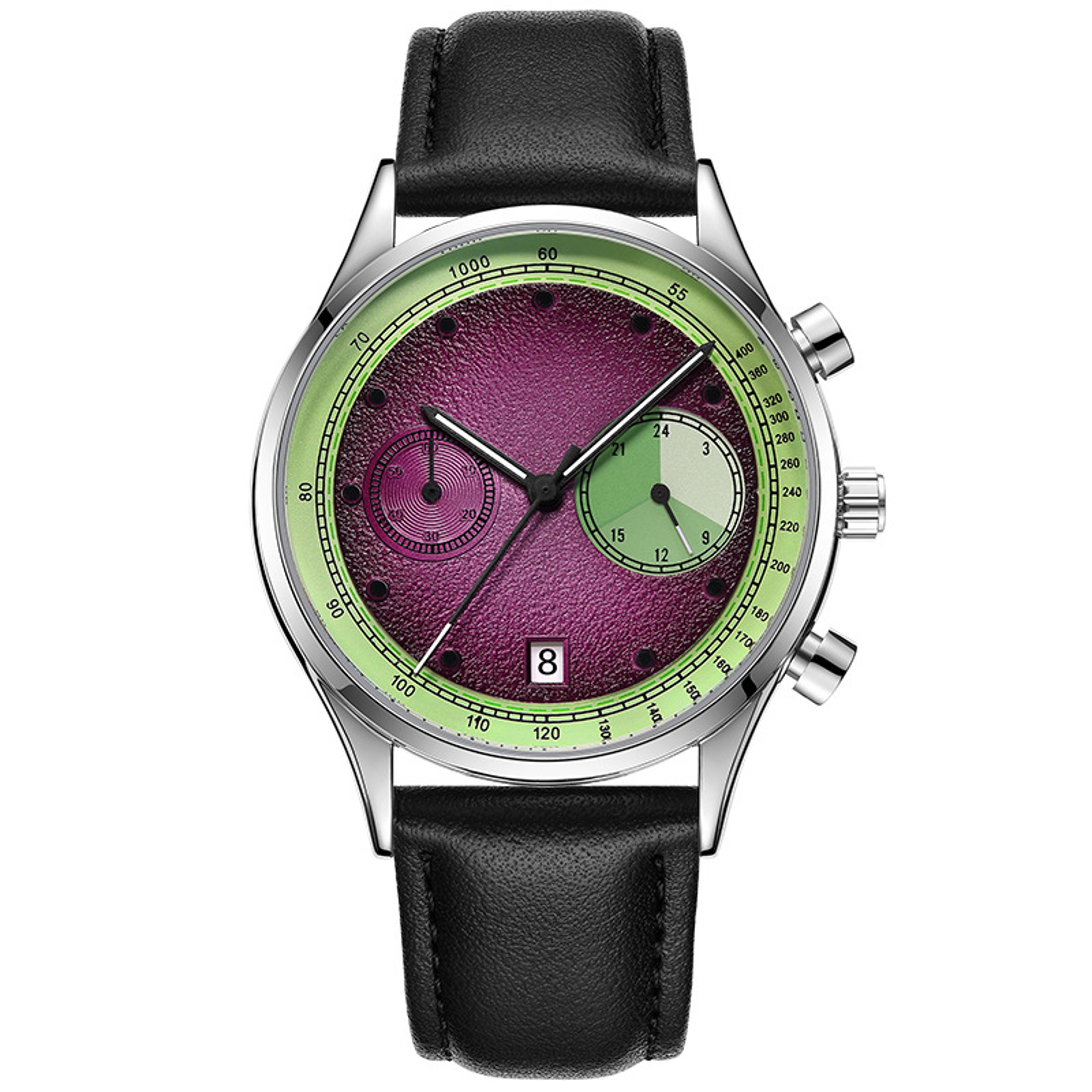 Watermelon Red Dial Quartz Watch For Men With Leather Strap And Multifunction Design 2