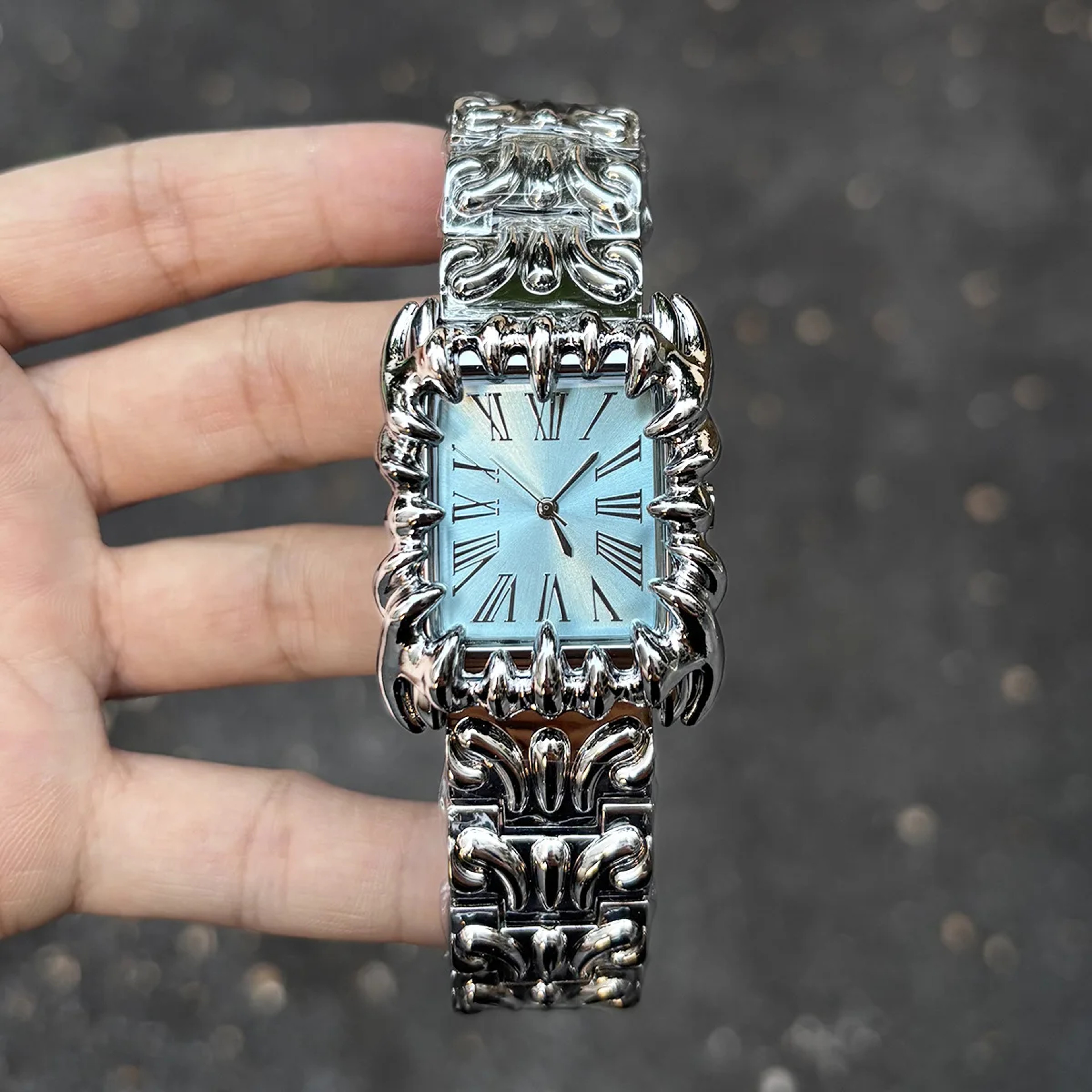 Demon Claw Square Quartz Watch For Men Retro Silver Black Statement Wristwatch 6