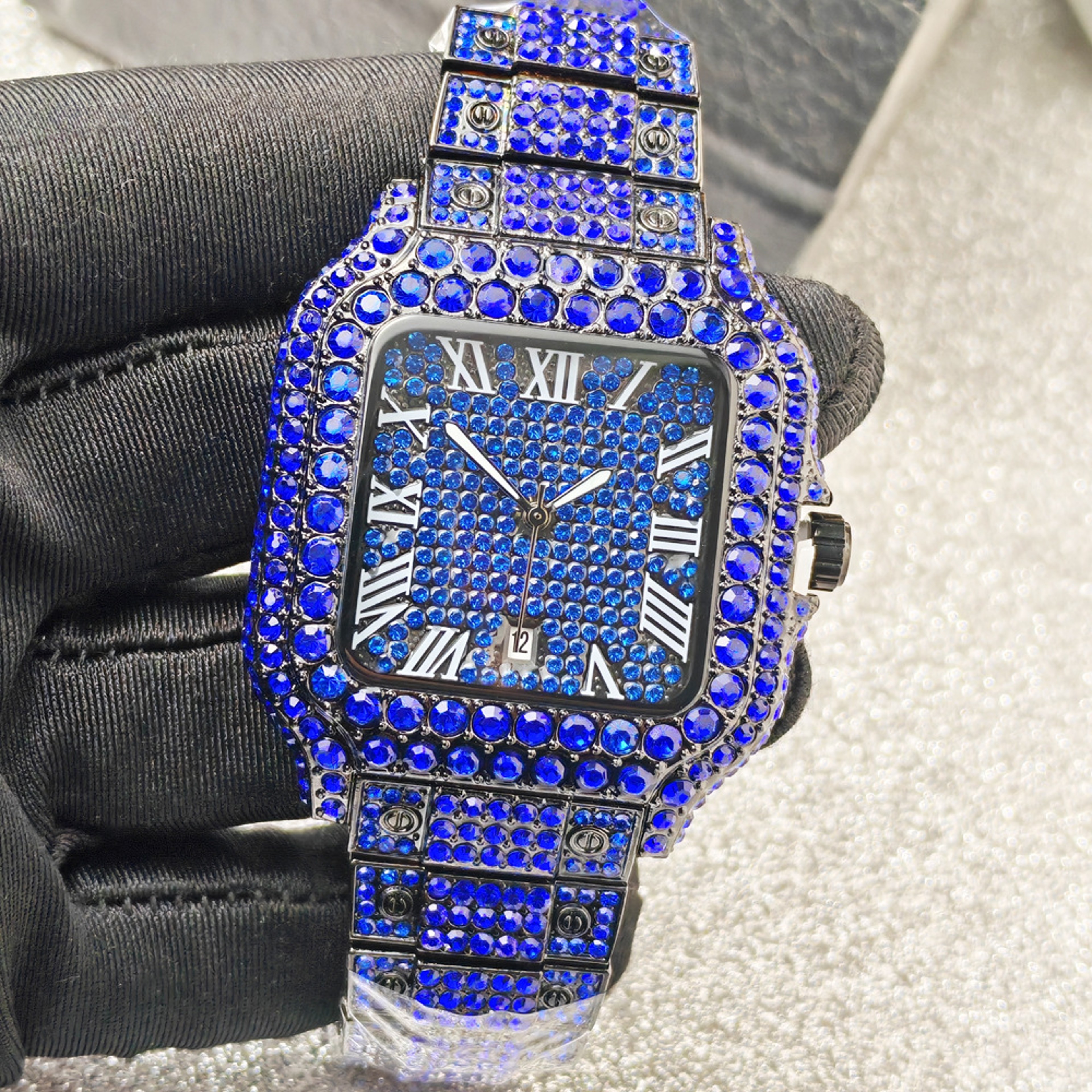 Iced Out Rectangle Quartz Watch For Men With Stainless Steel Band 2