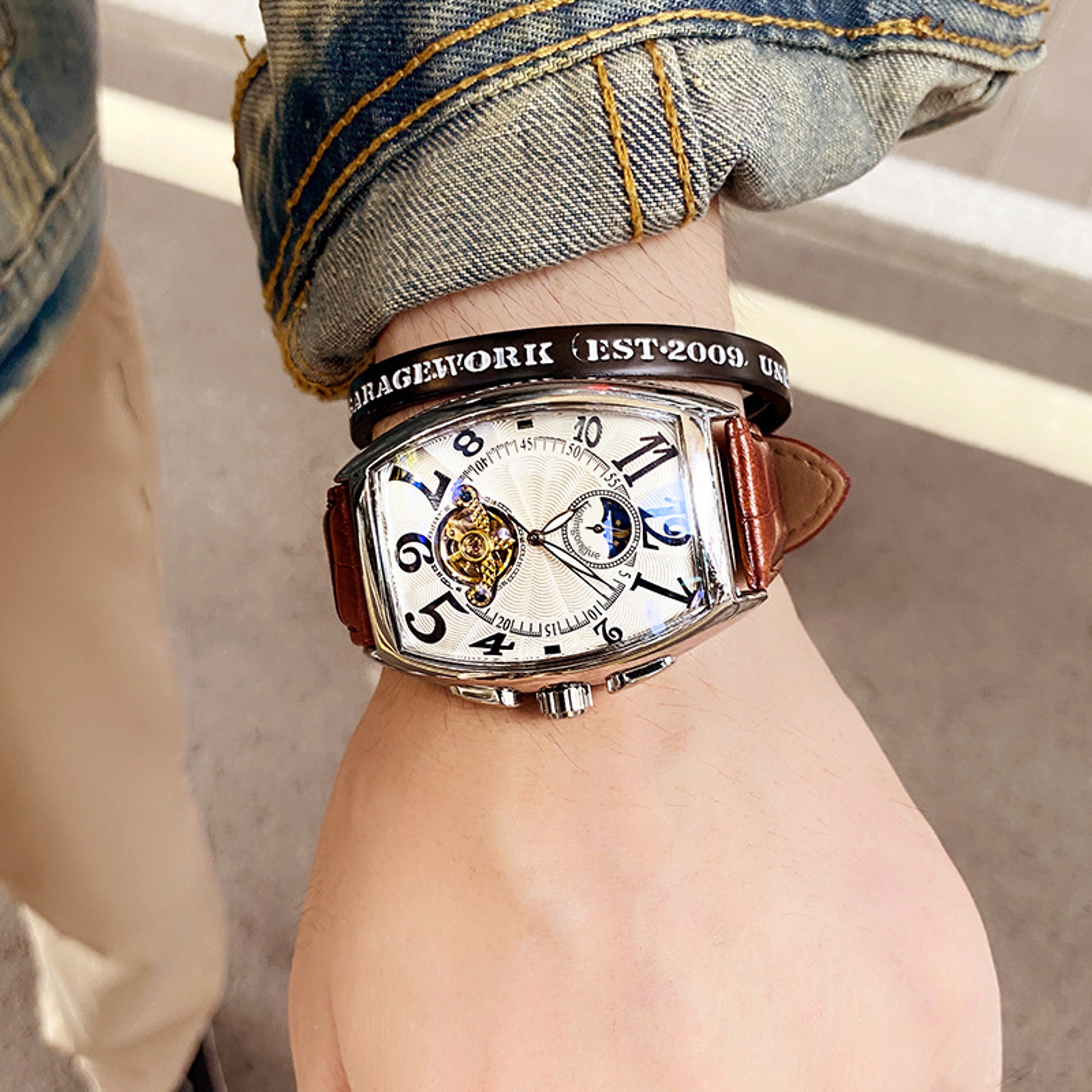 Tonneau Skeleton Automatic Mechanical Watch For Men 0