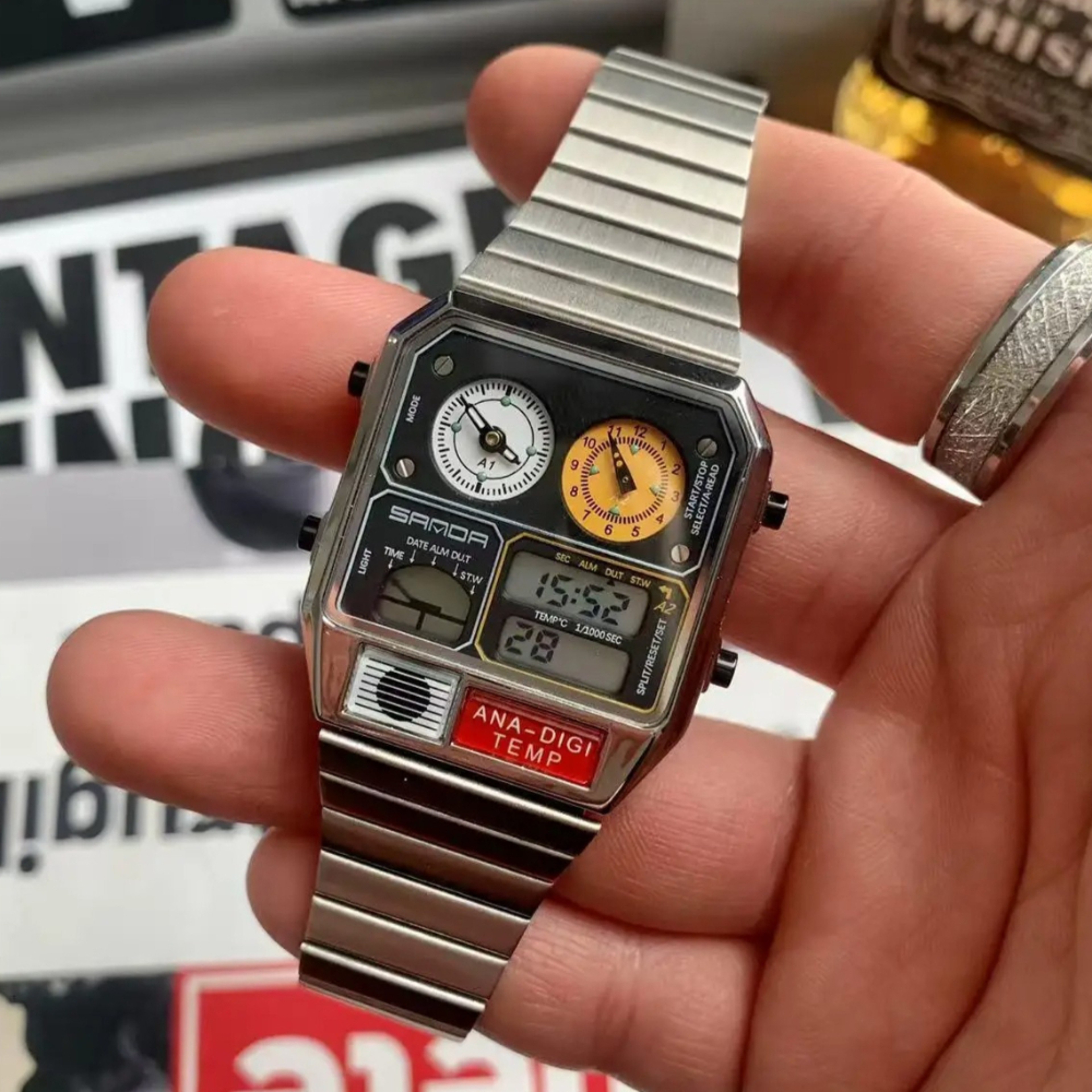 Retro Square Dual Display Waterproof Watch For Men 0