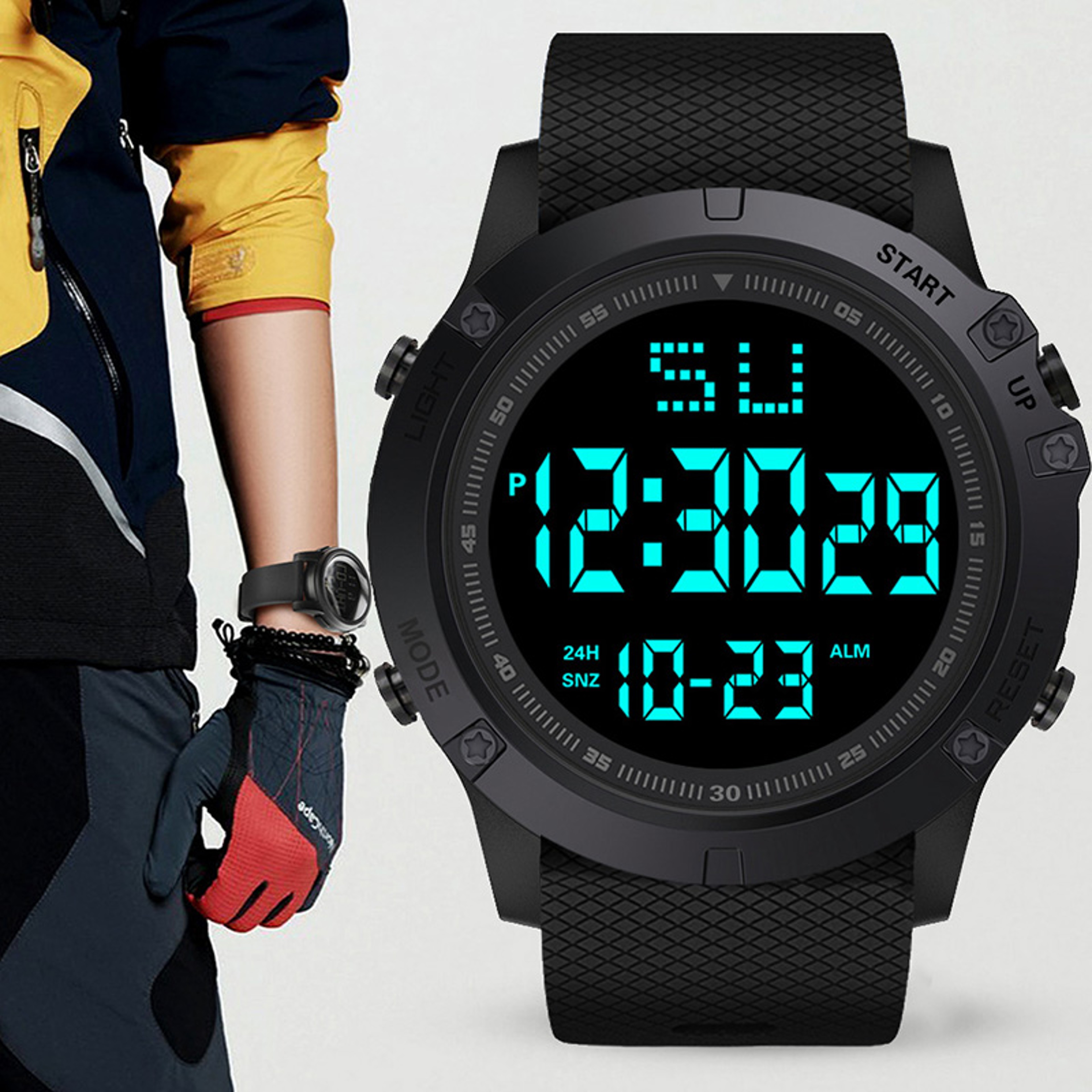 Multifunction Waterproof Digital Sports Watch With LED Backlight And Big Dial 0