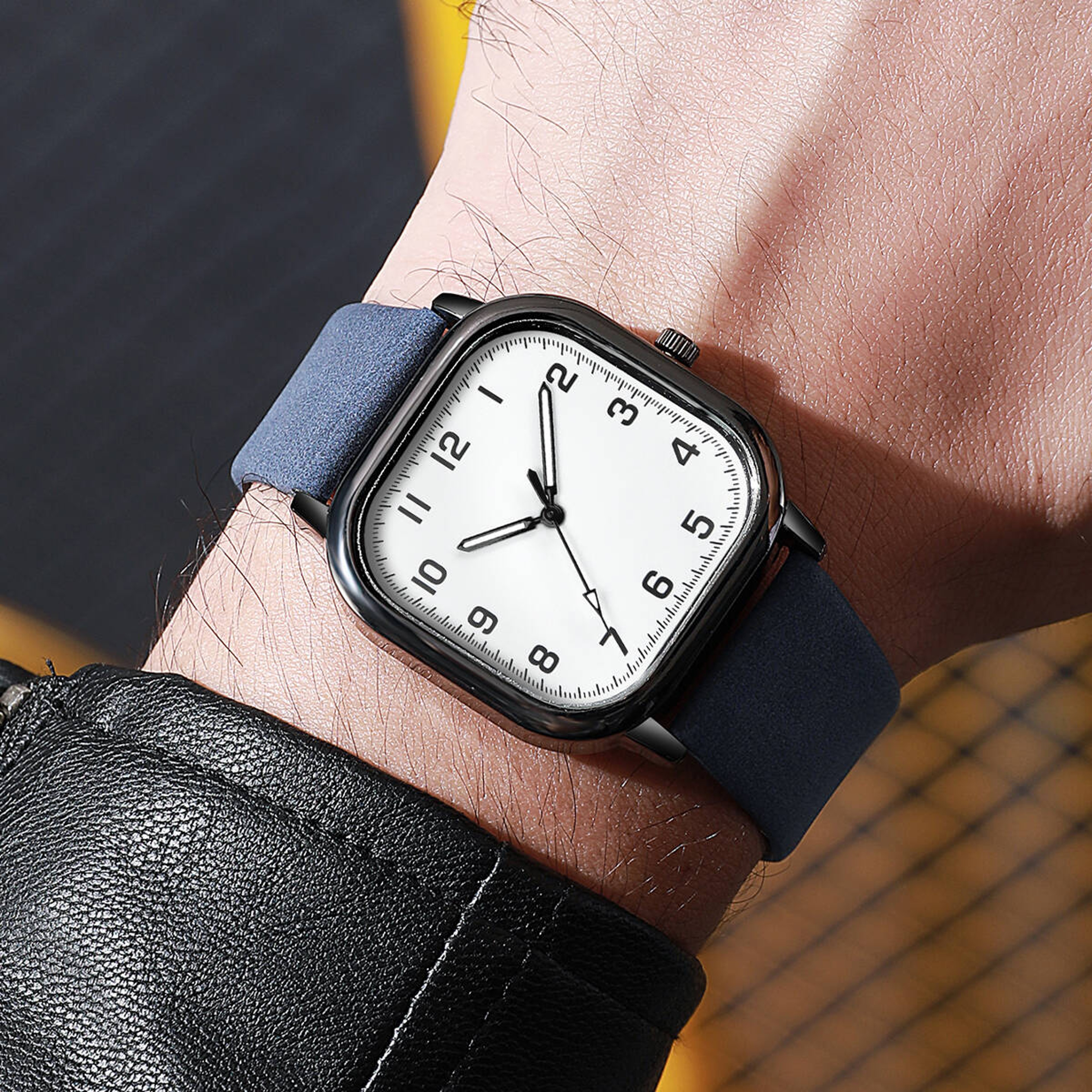 Classic Square Men Quartz Watch Arabic Dial Leather Strap Business Wristwatch – view 5