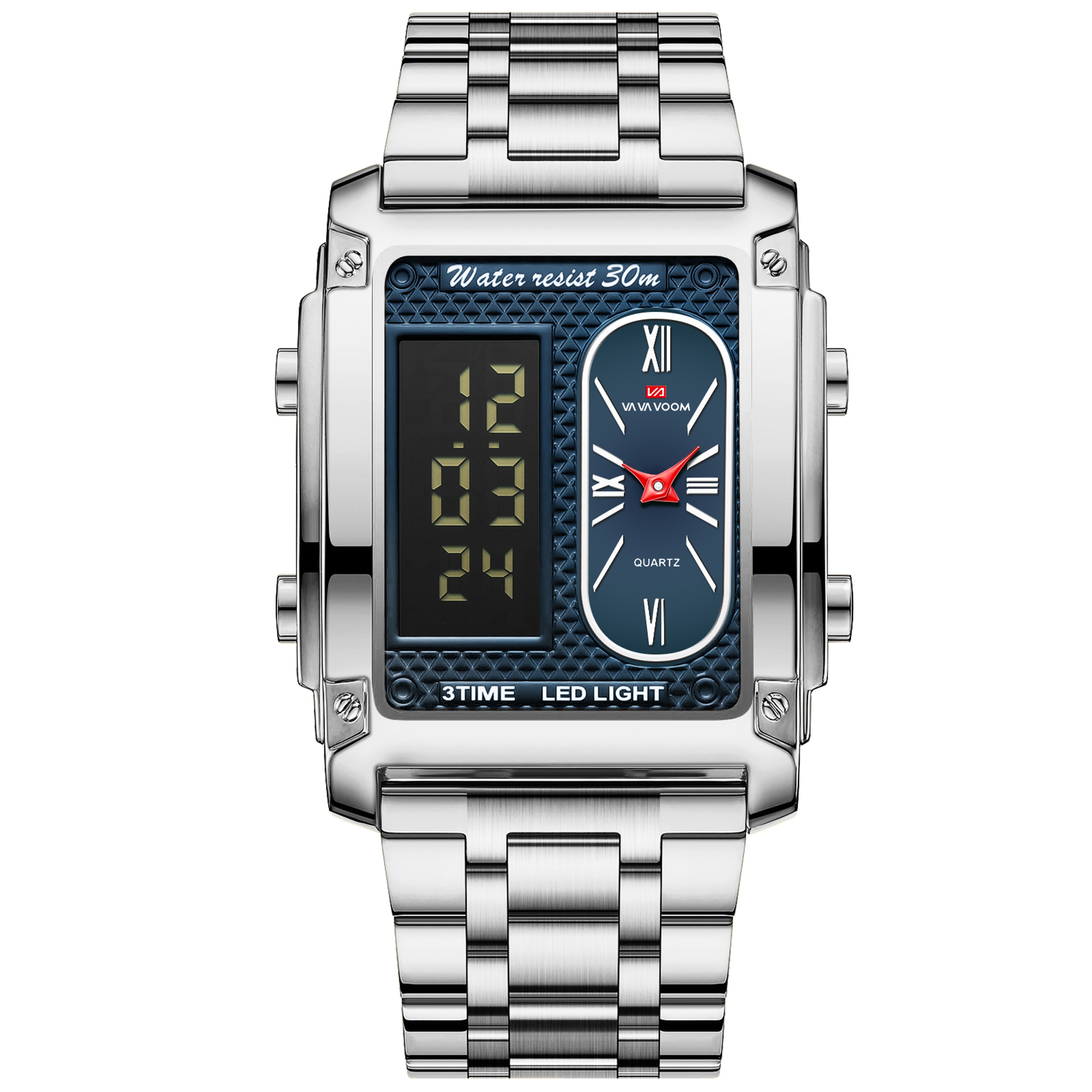 Mens LED Digital Watch Rectangular Display Gold Stainless Steel Business Wristwatch – view 9