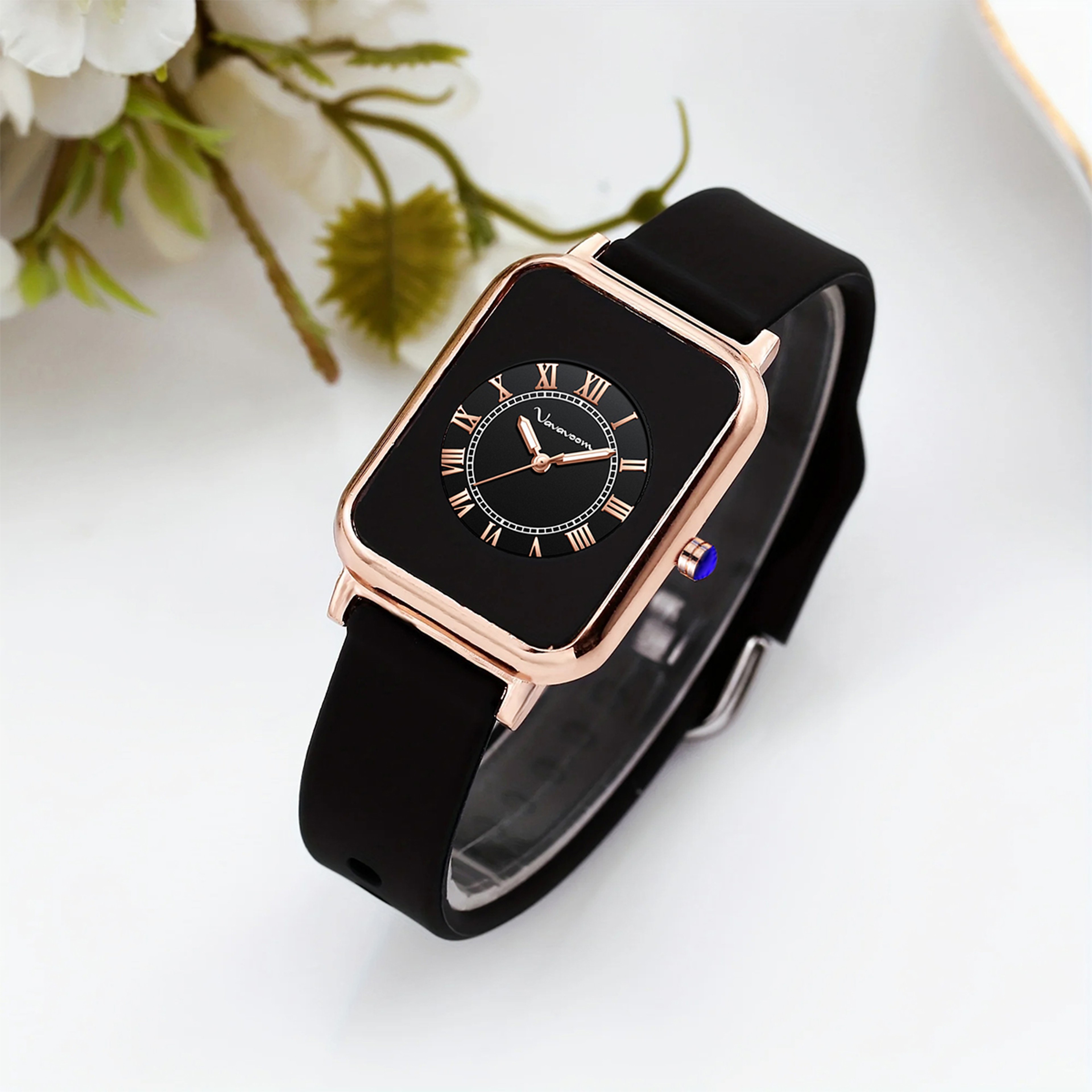 Womens Square Quartz Watch Silicone Strap Rose Gold Fashion Watch – view 4