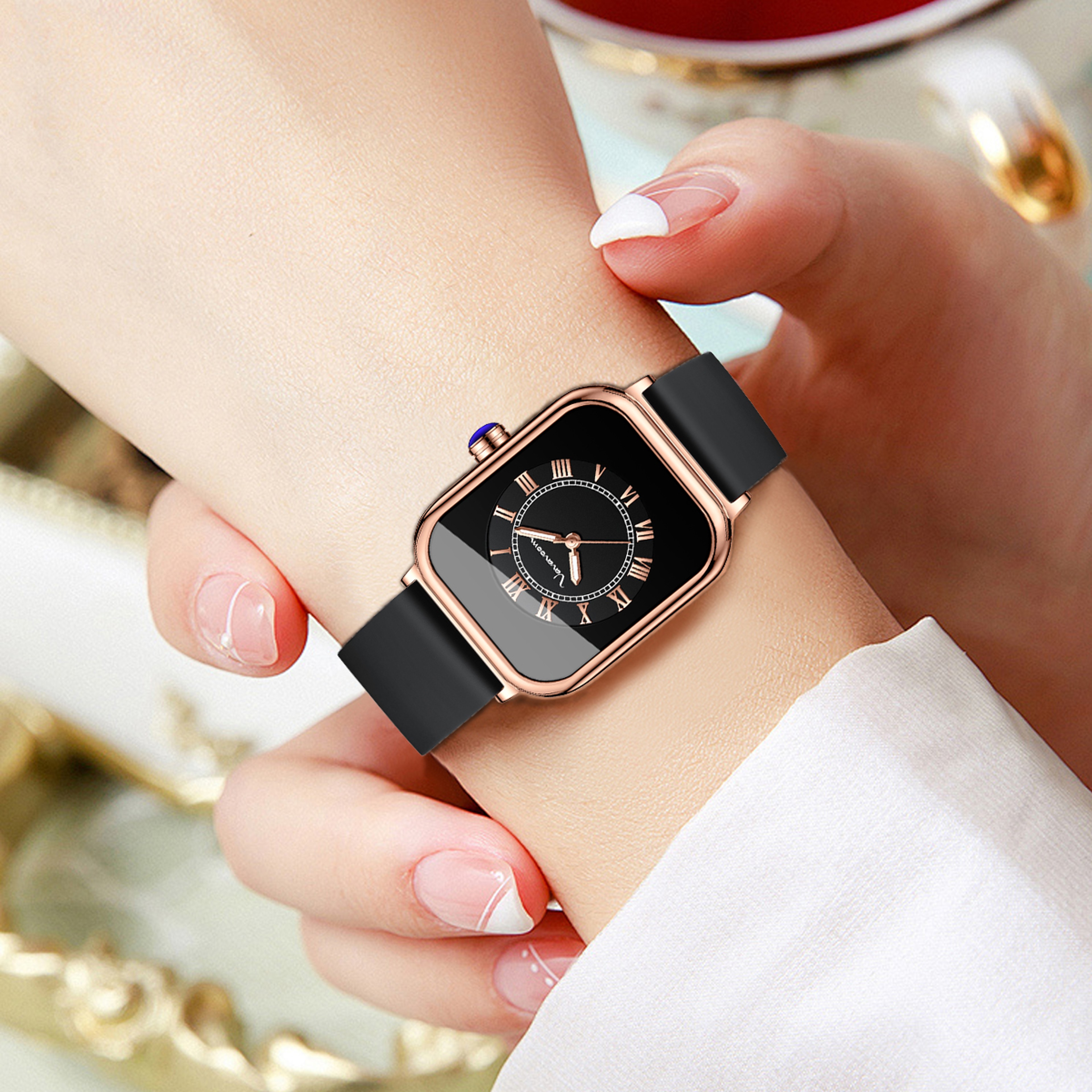Womens Square Quartz Watch Silicone Strap Rose Gold Fashion Watch – view 6