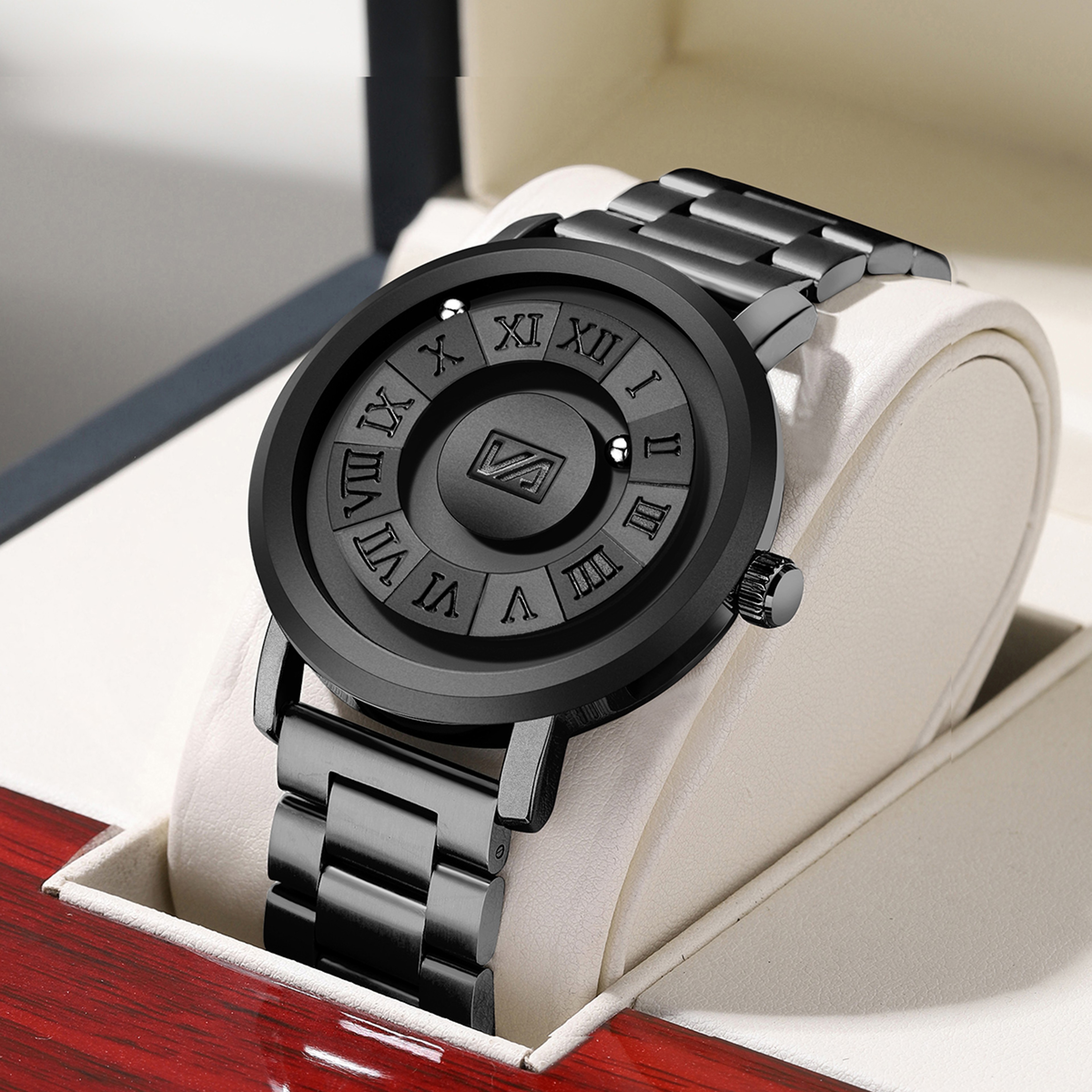 Magnetic Scrolling Bead Mens Quartz Watch Stainless Steel Waterproof Design – view 1