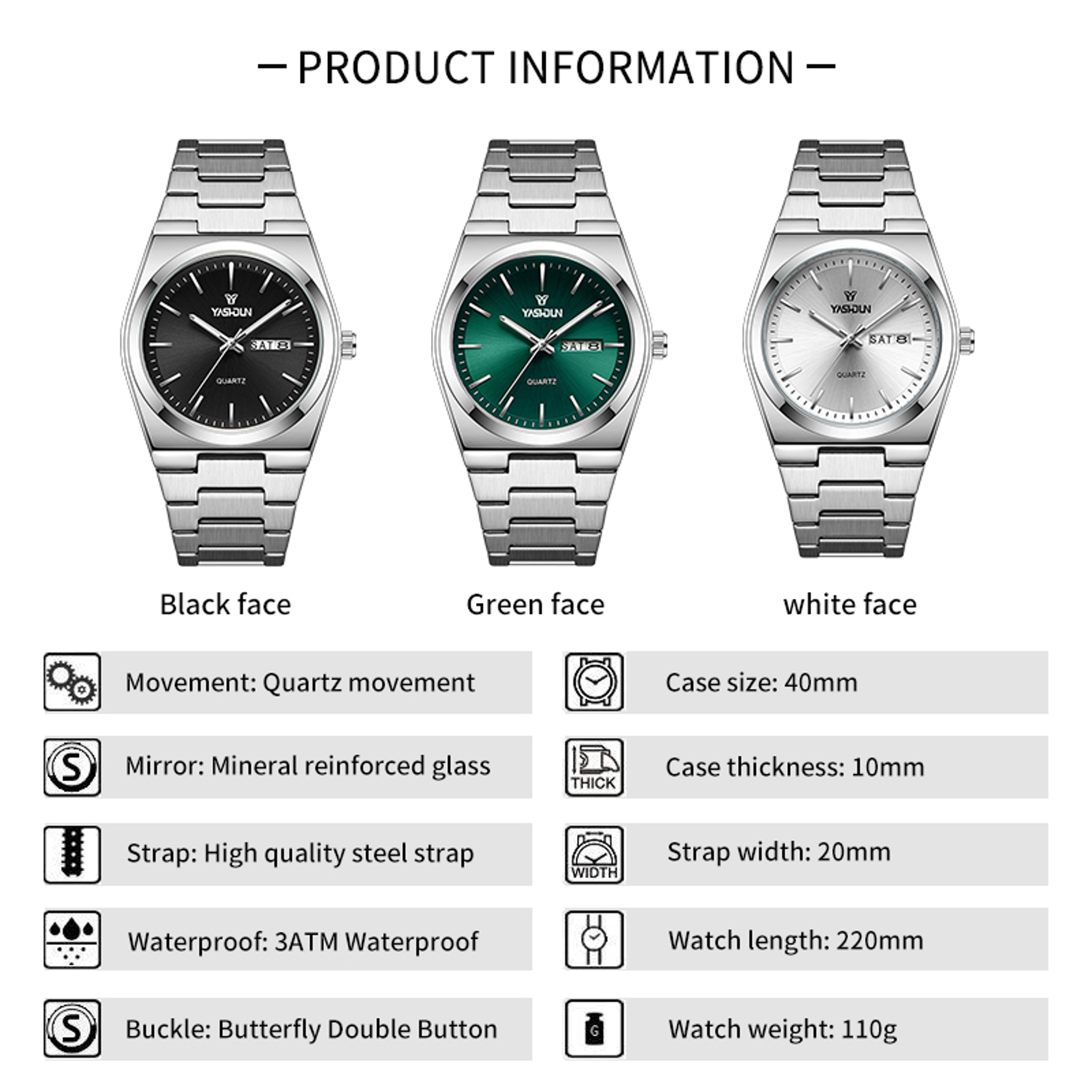 Luxury Stainless Steel Mens Quartz Watch Luminous Waterproof Date Week Display – view 3