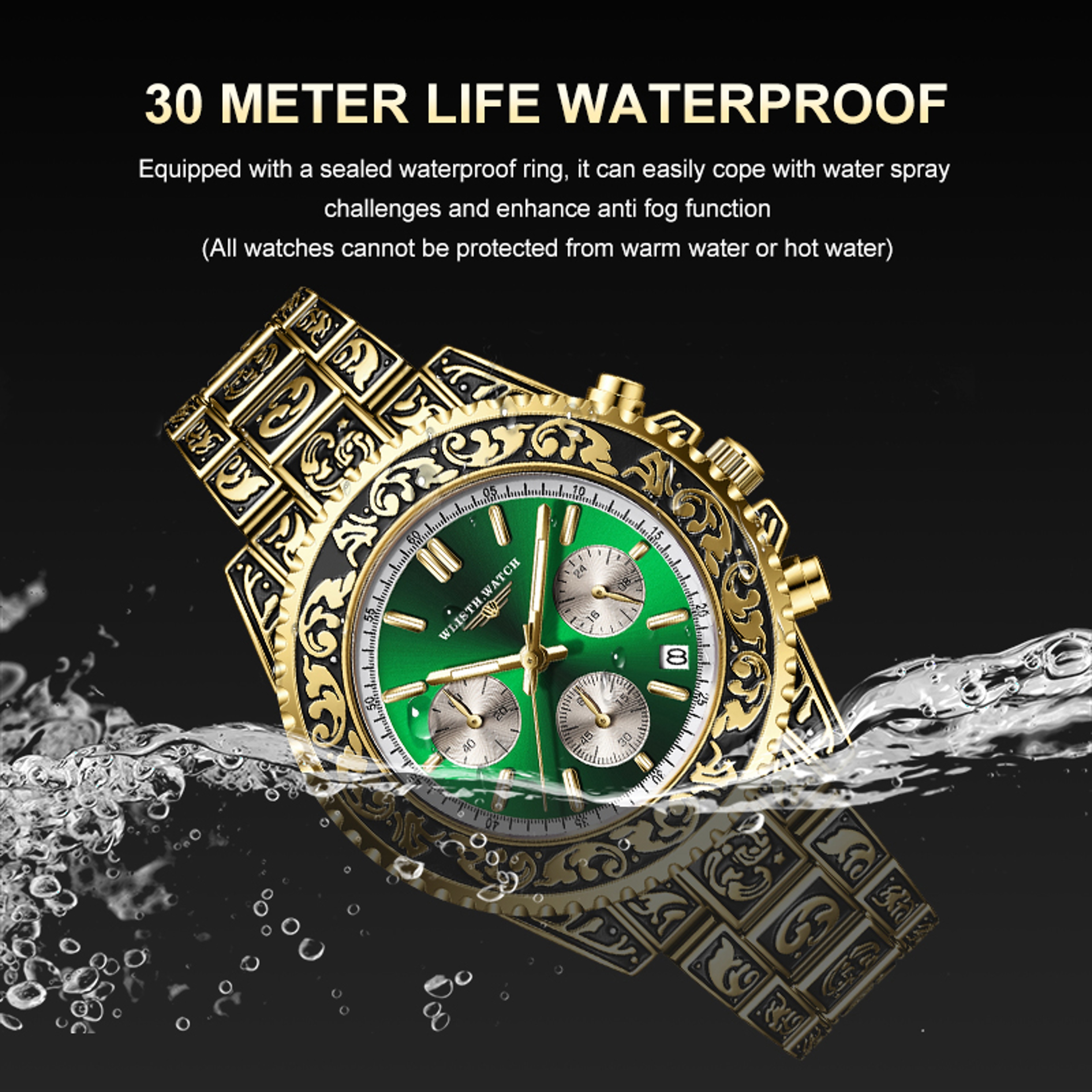 Retro Engraved Mens Quartz Watch with Calendar – view 4