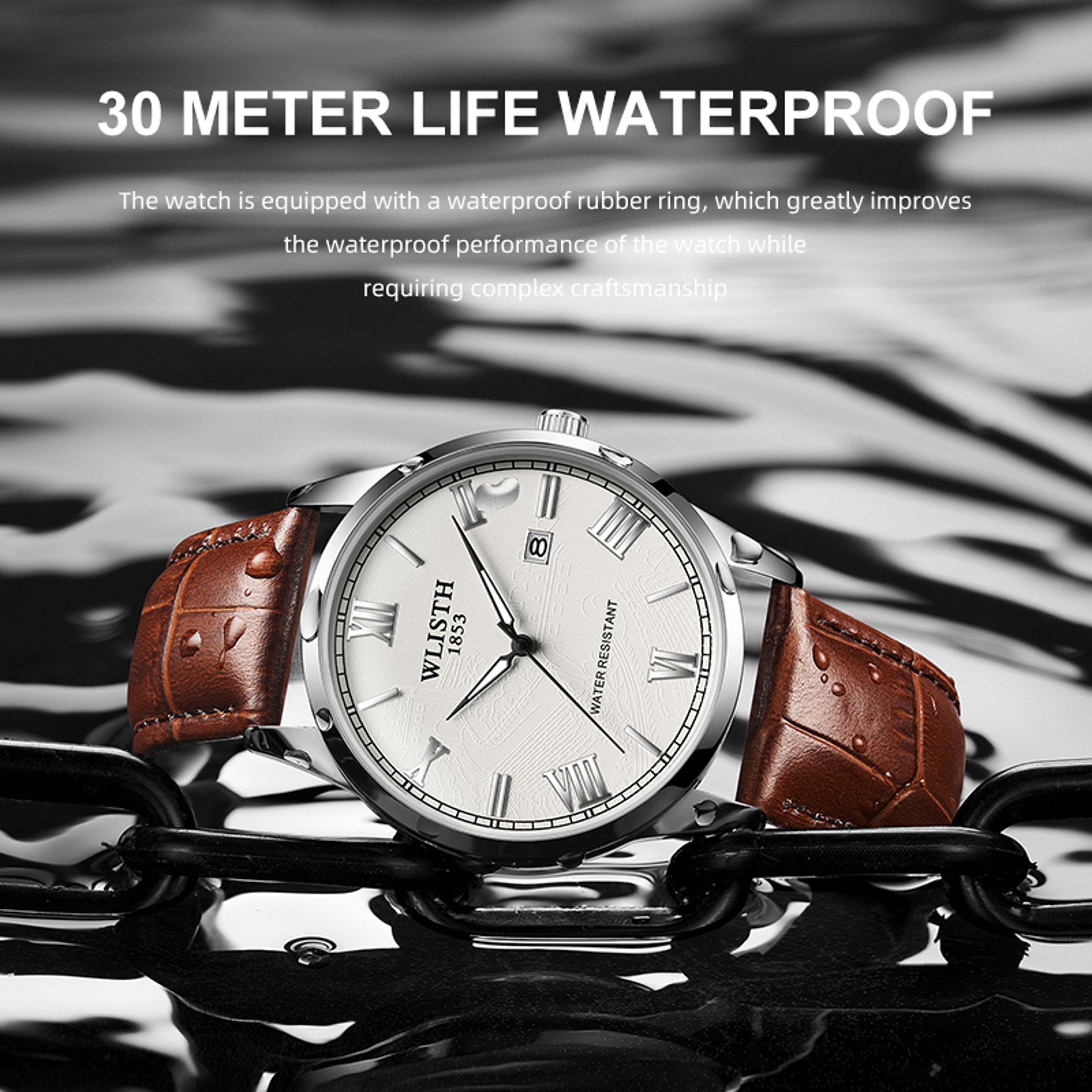 Mens Leather Watch Business Quartz Wristwatch with Calendar Sport Waterproof Design – view 4