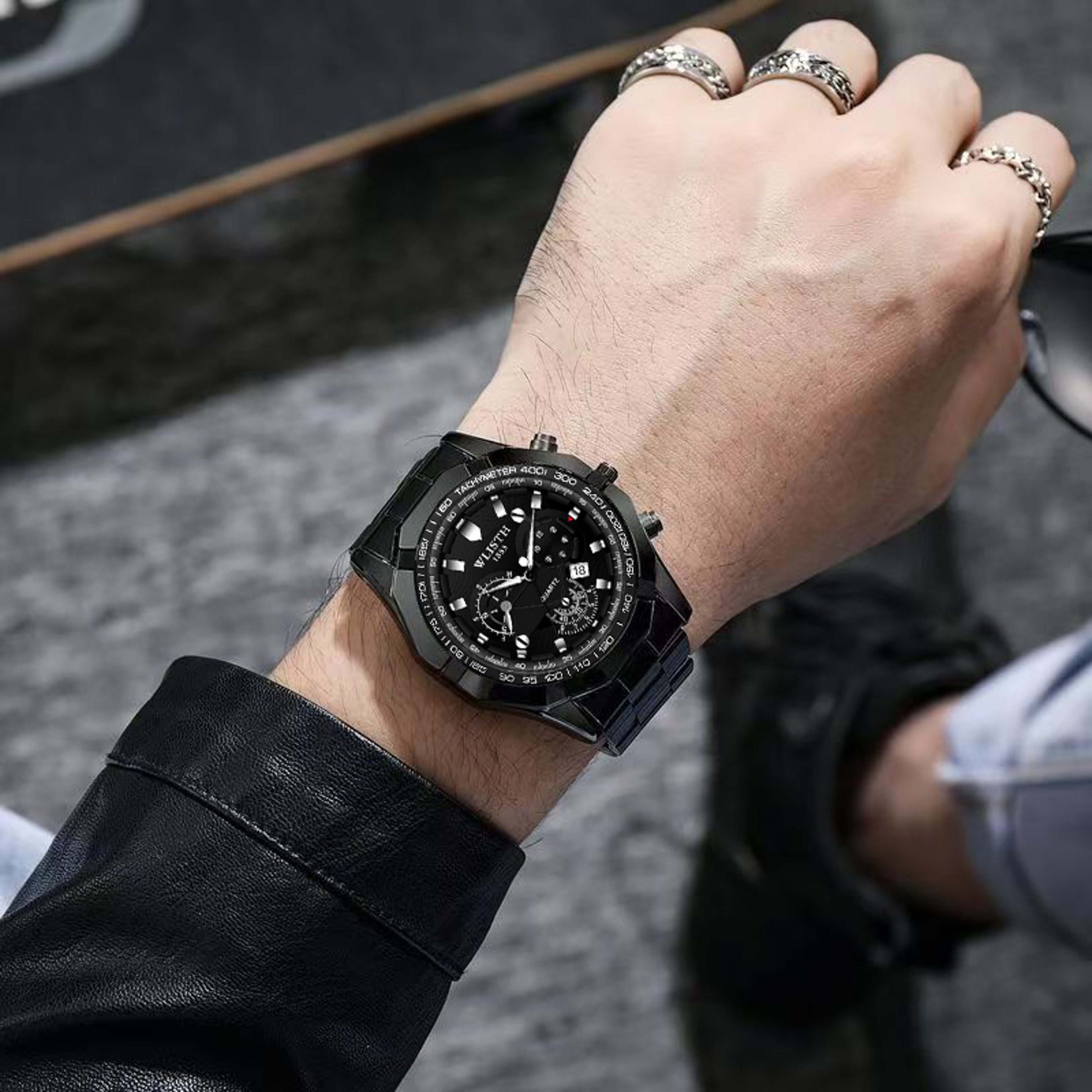 Mens Sports Quartz Watch with Calendar Stainless Steel Band Luminous Dial – view 4