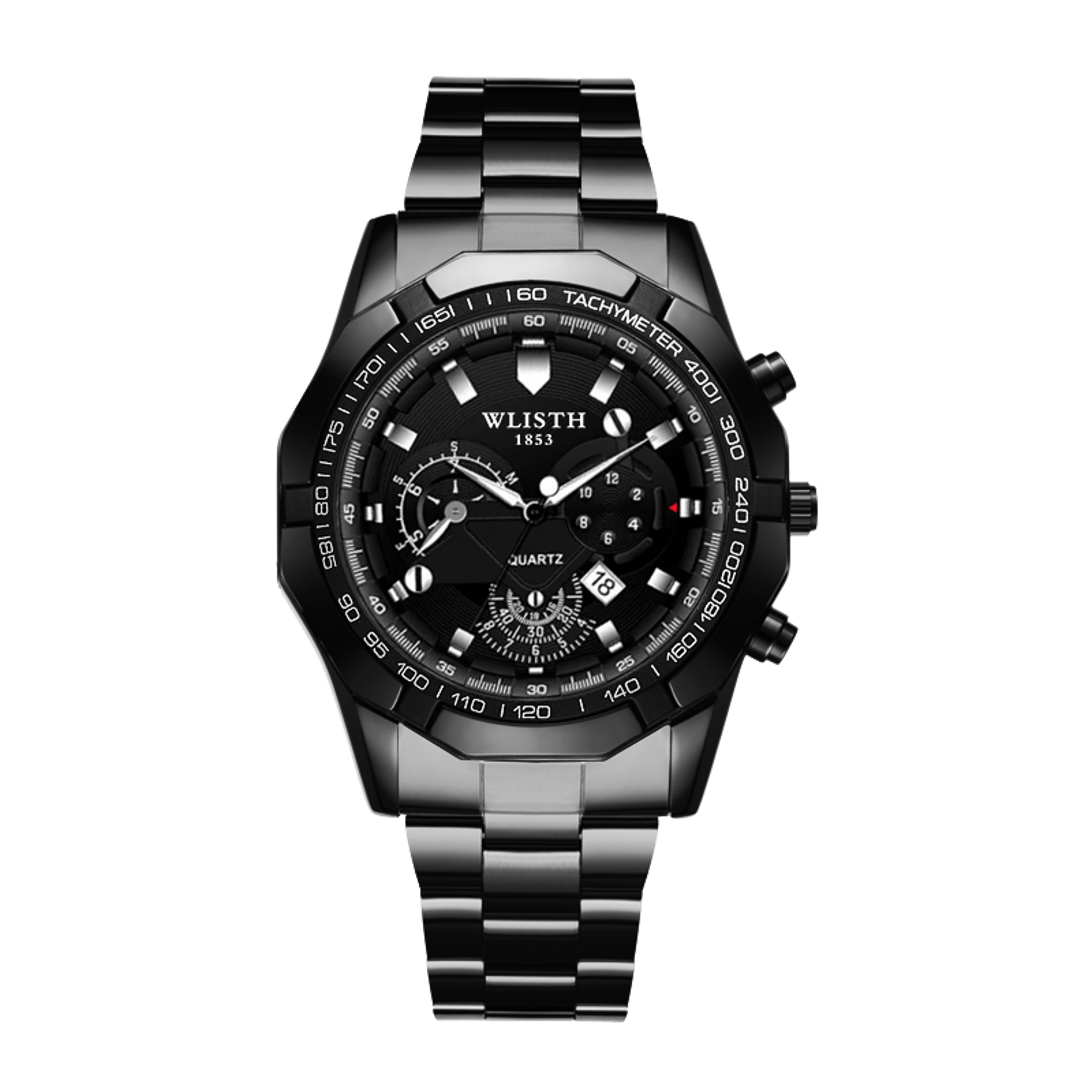 Mens Sports Quartz Watch with Calendar Stainless Steel Band Luminous Dial – view 7