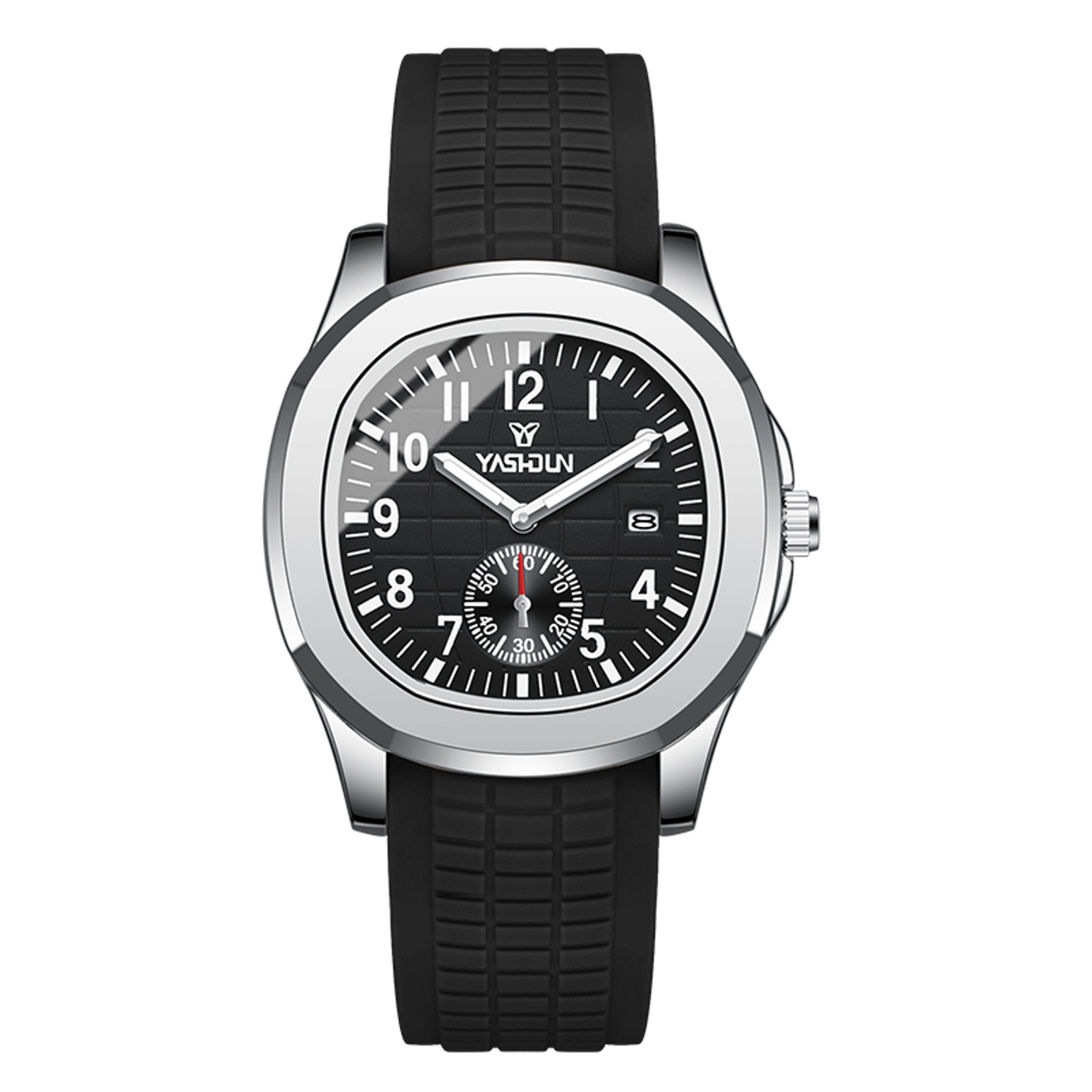 Square Sports Quartz Watch for Men with Luminous Date Display and Silicone Strap – view 7