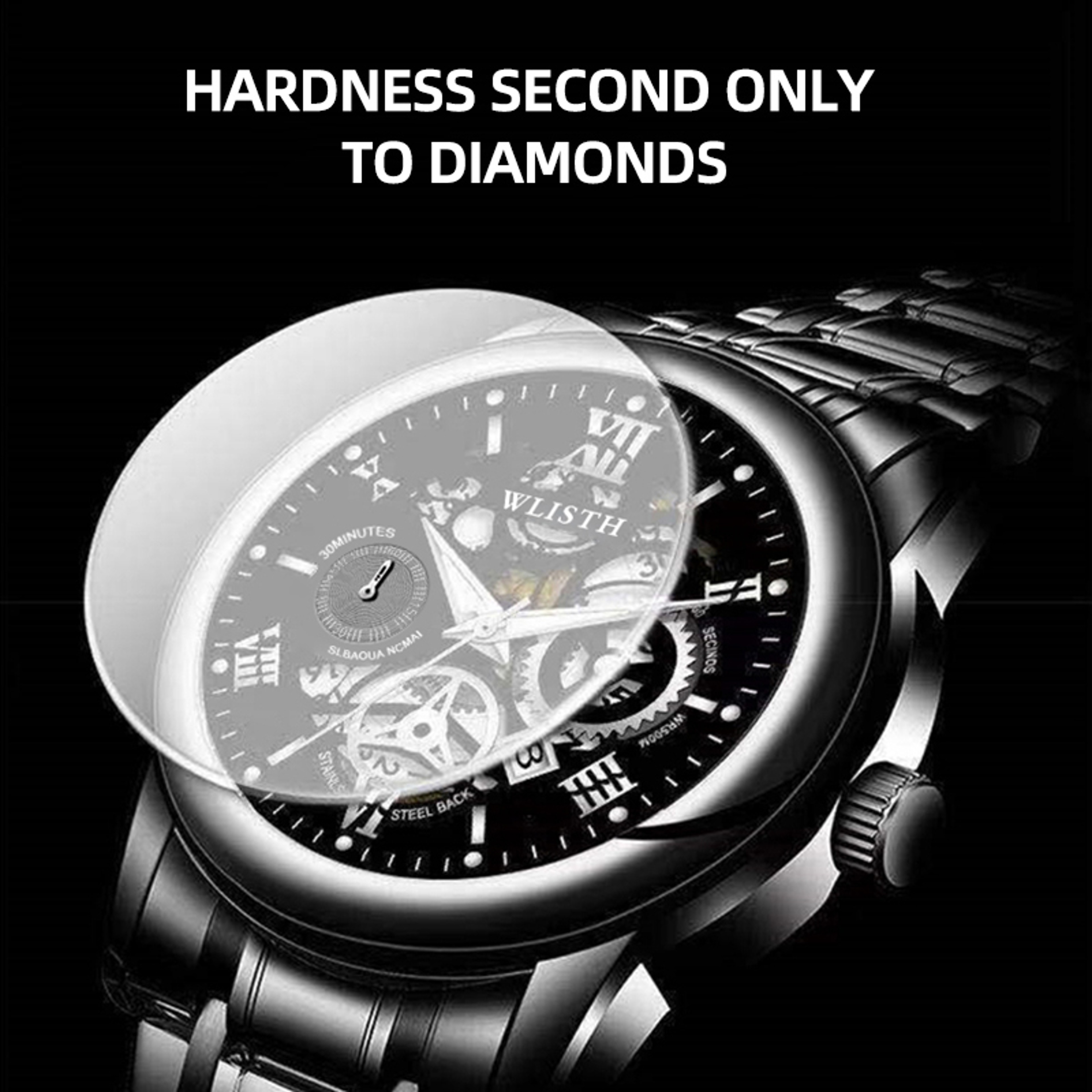 Mens Luxury Skeleton Watch for Men Stainless Steel Quartz Business Watch – view 5