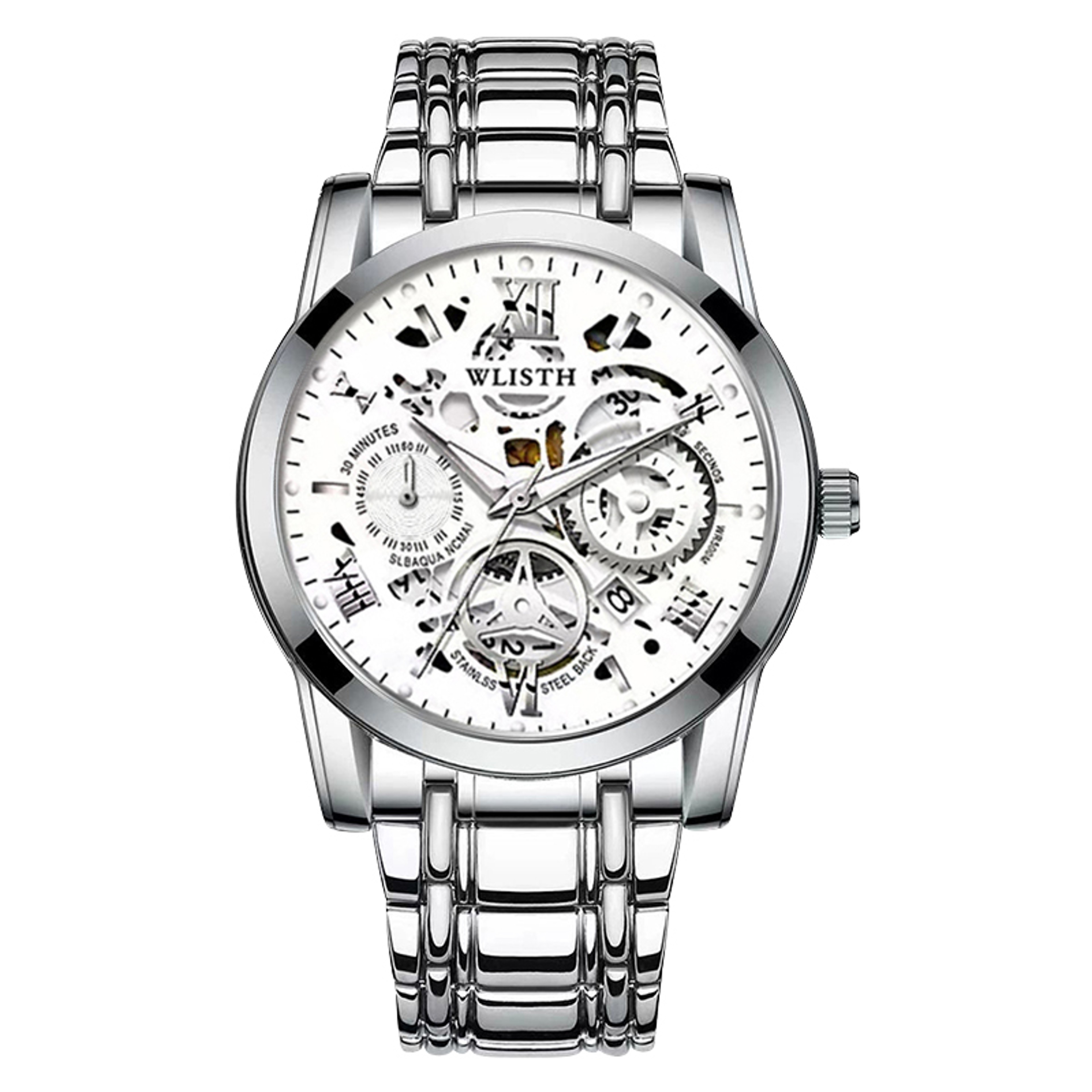 Mens Luxury Skeleton Watch for Men Stainless Steel Quartz Business Watch – view 9