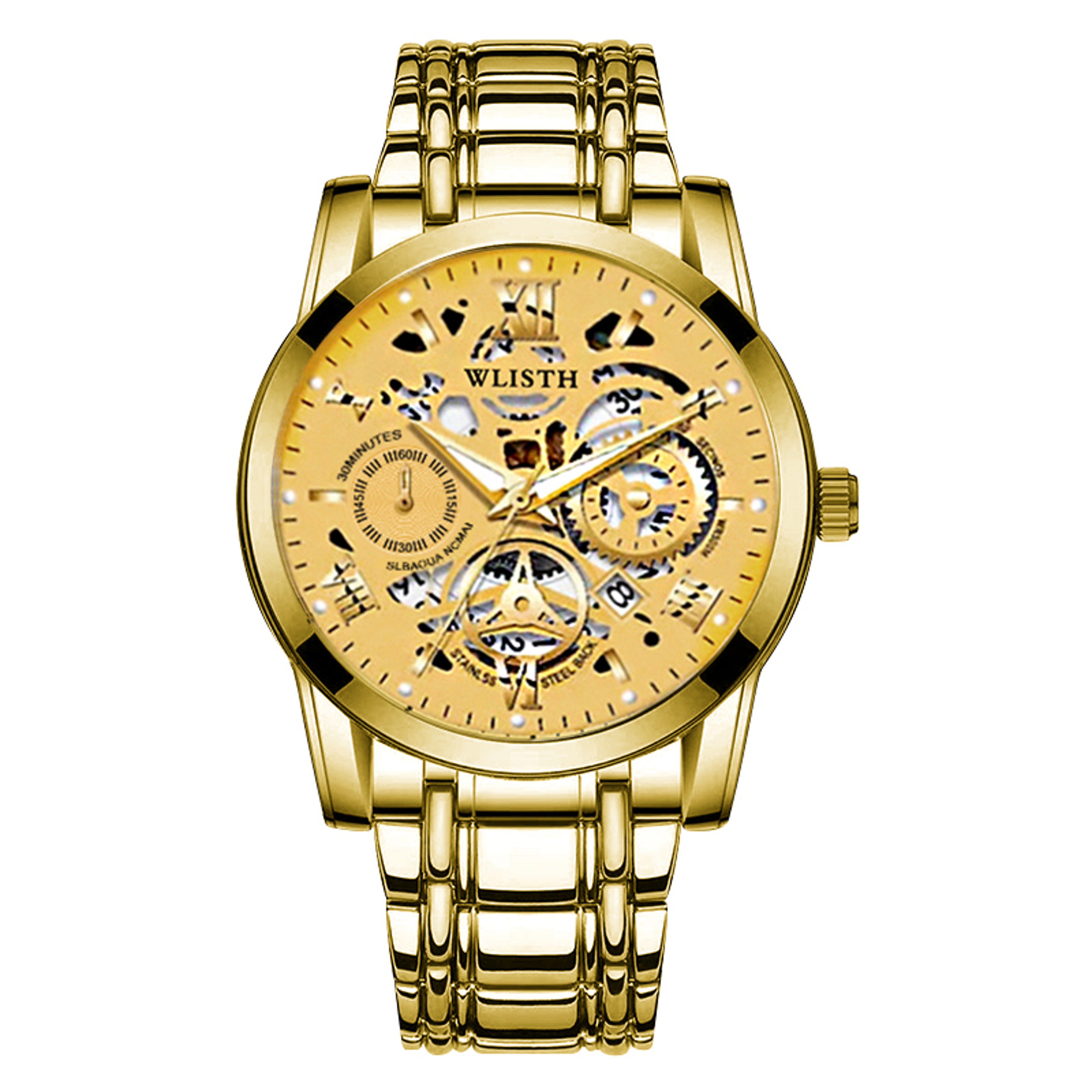 Mens Luxury Skeleton Watch for Men Stainless Steel Quartz Business Watch – view 11
