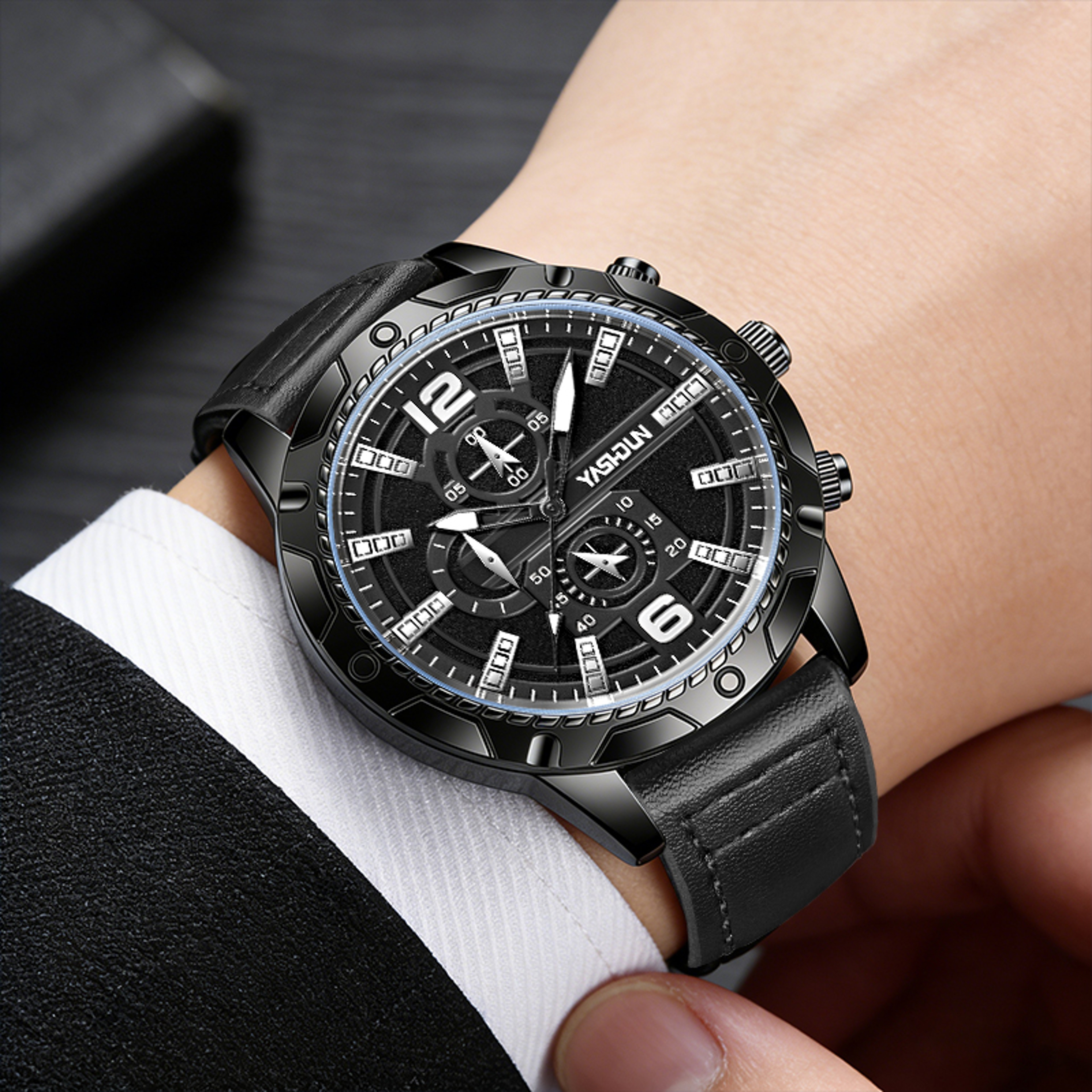 Business Men Leather Digital Quartz Watch Stylish Business Wristwatch for Men – view 4