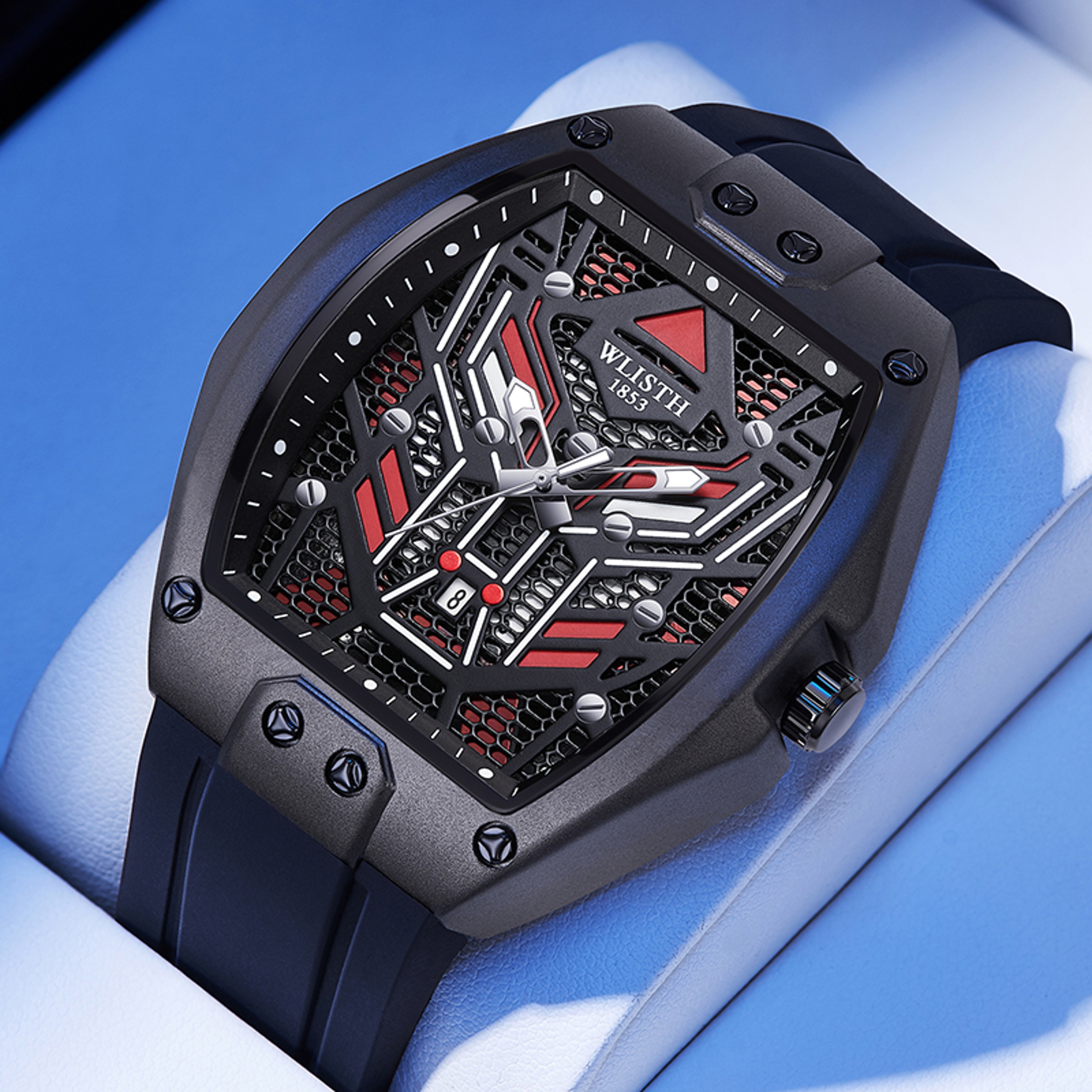 Mens Rectangle Quartz Watch with Large Dial and Comfortable Silicone Band – view 1
