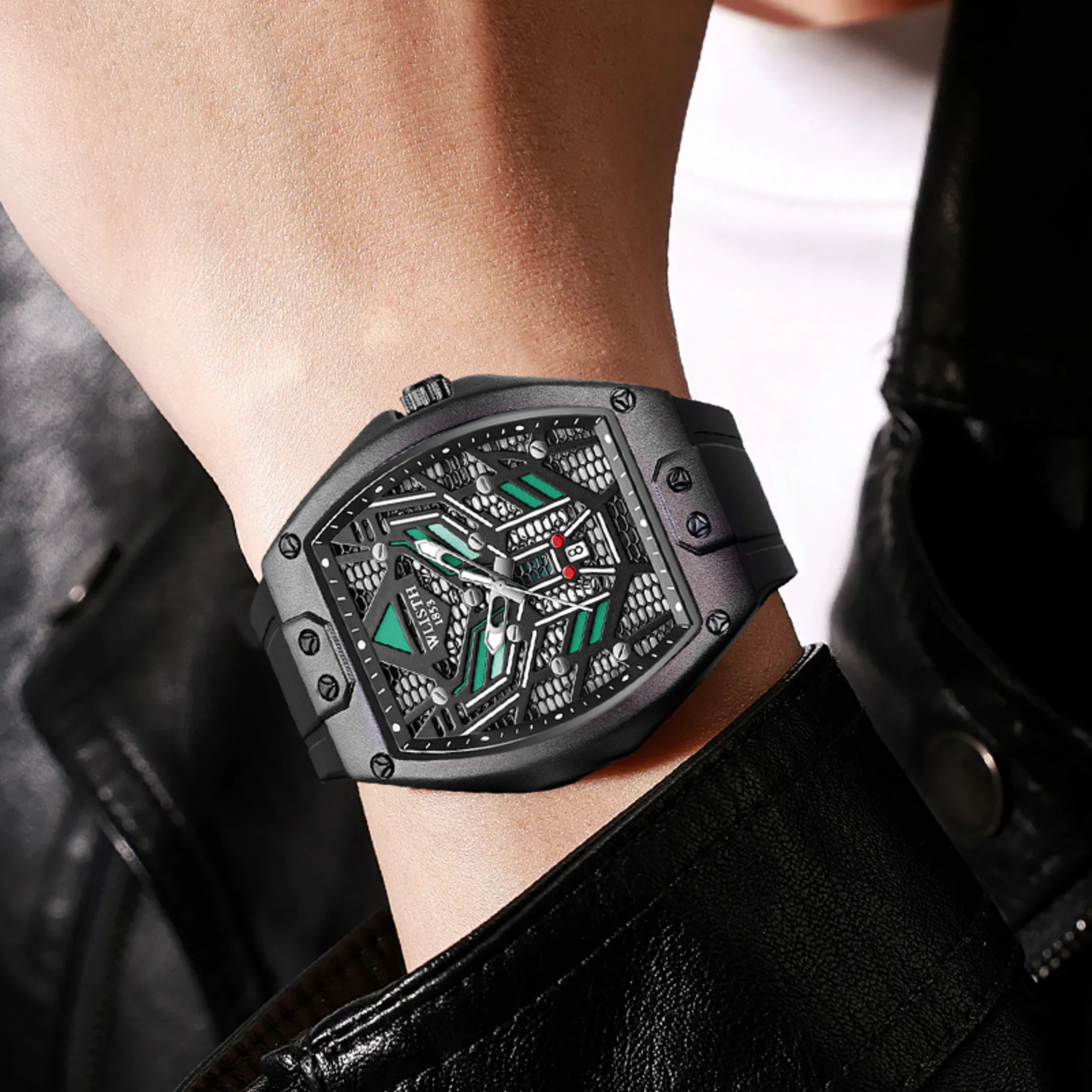 Mens Rectangle Quartz Watch with Large Dial and Comfortable Silicone Band – view 4