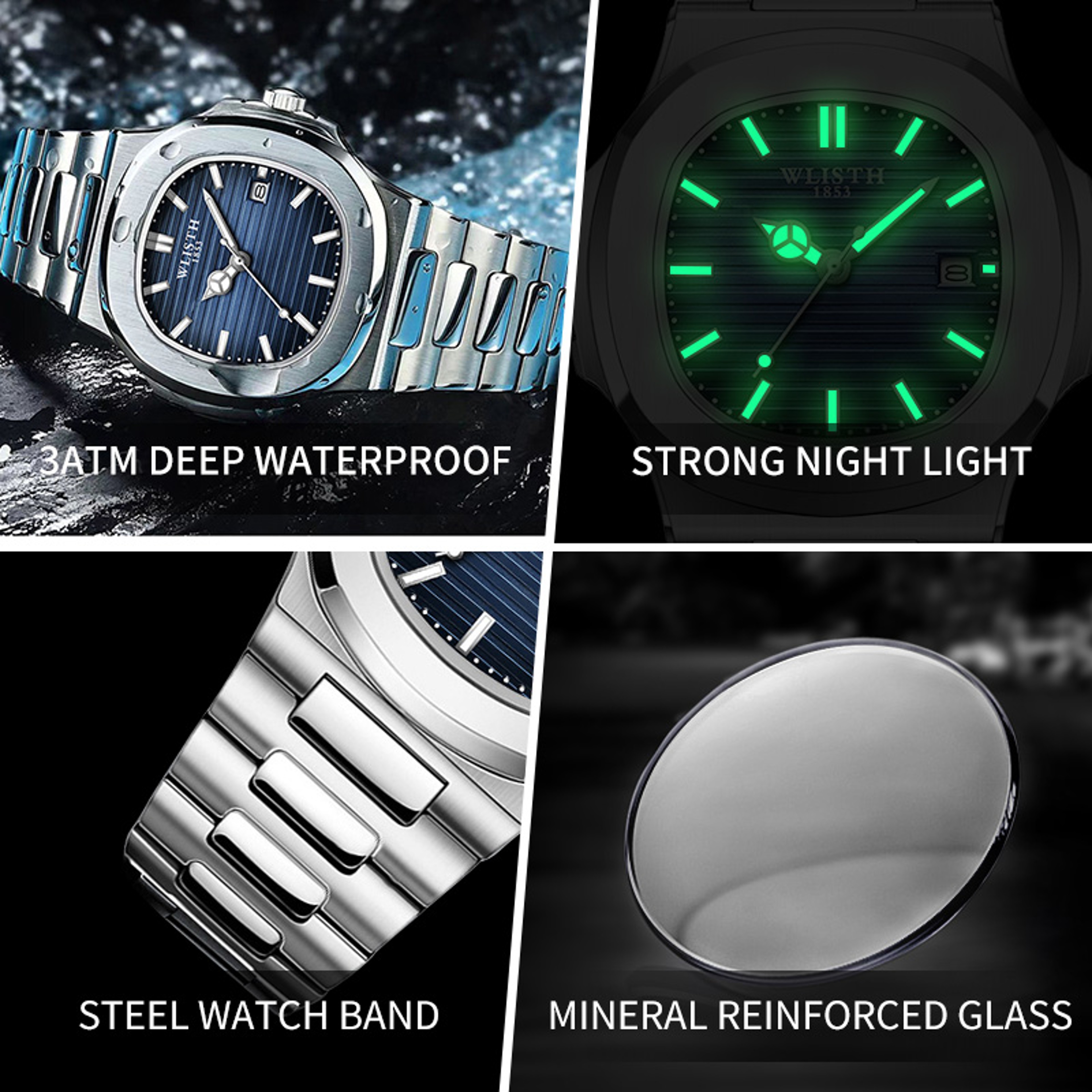Mens Stainless Steel Business Watch Luminous Quartz Waterproof Sport Wristwatch – view 5