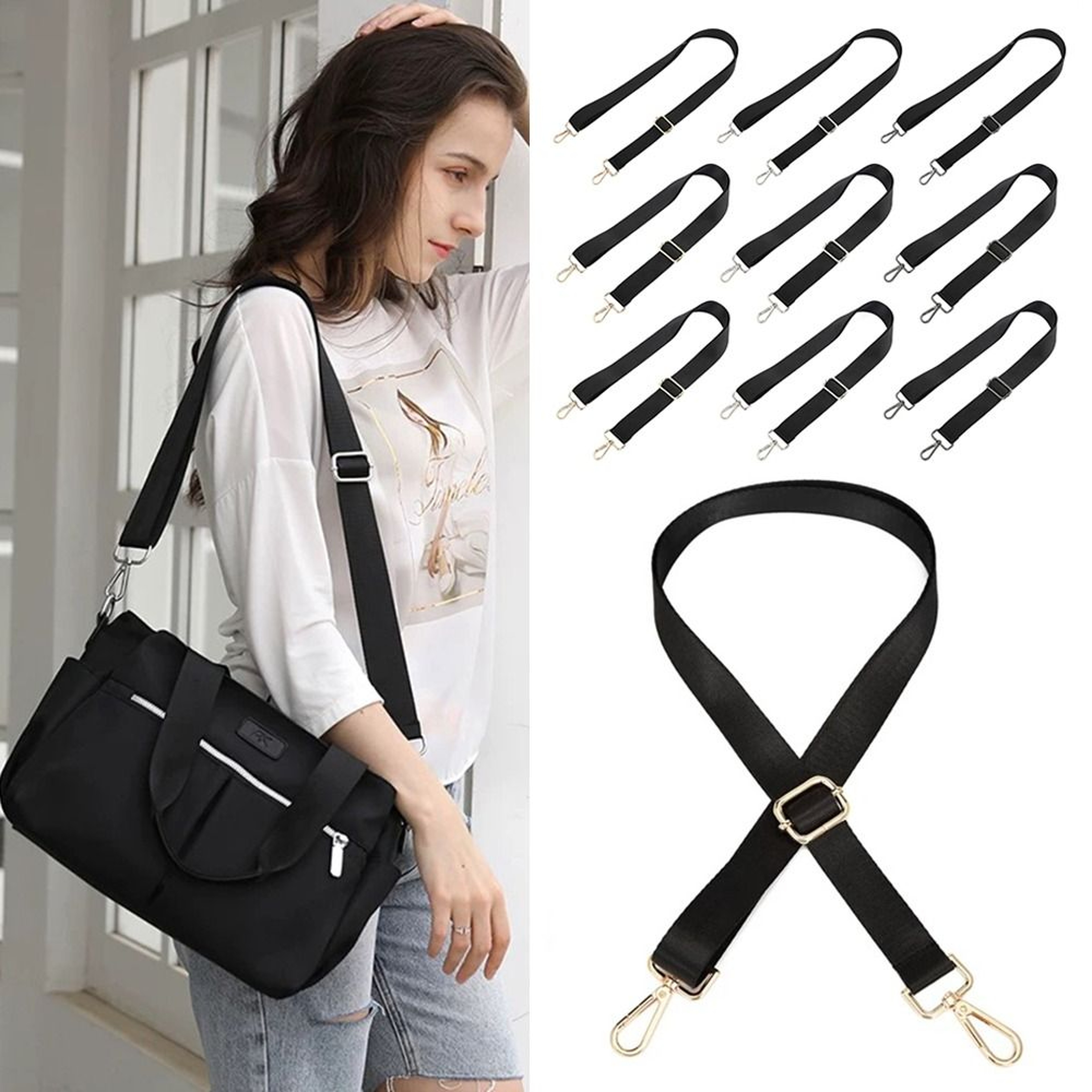 Adjustable Black Nylon Bag Strap Replacement 3