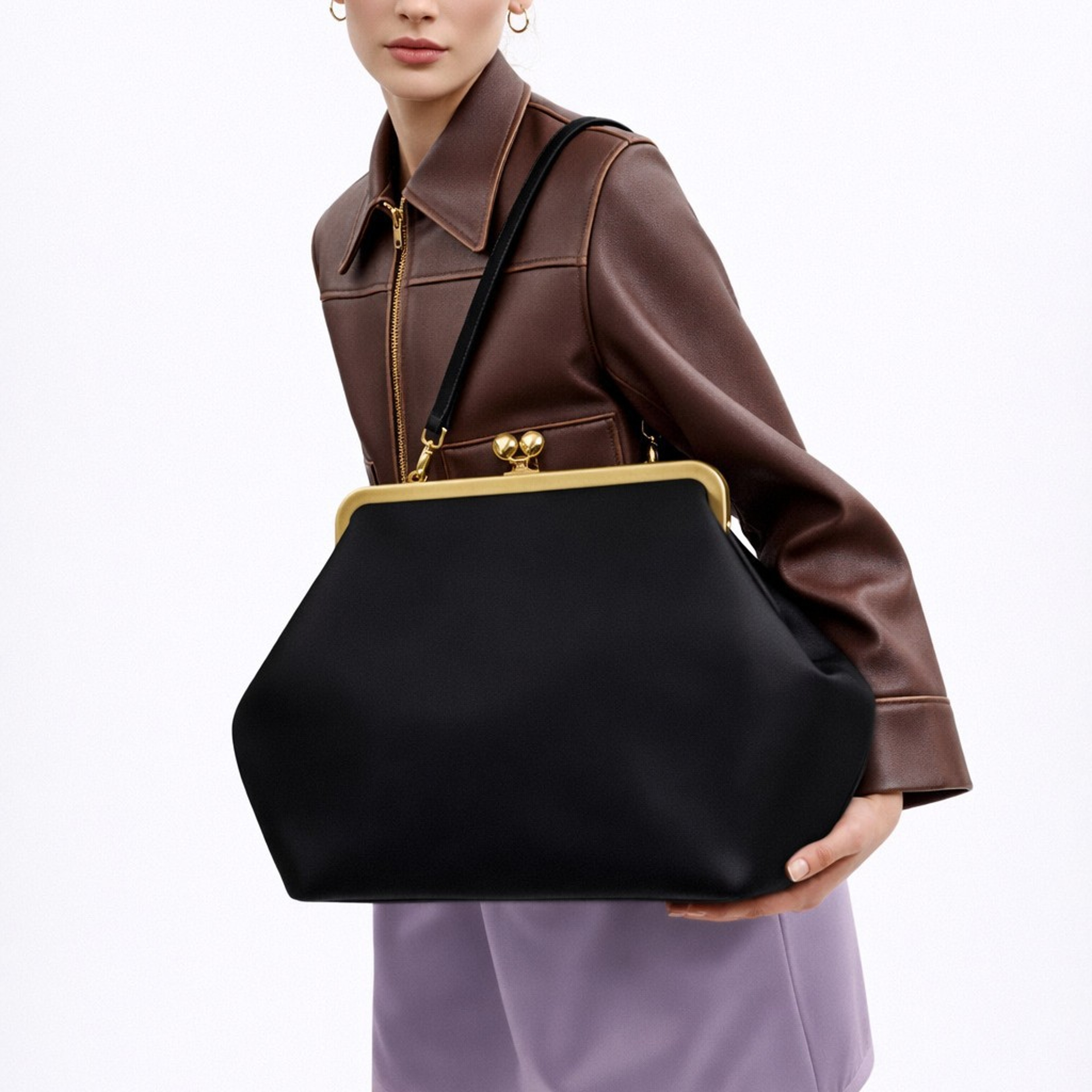 Womens PU Frame Handbag With Hasp Closure And Interior Zipper Pocket 3