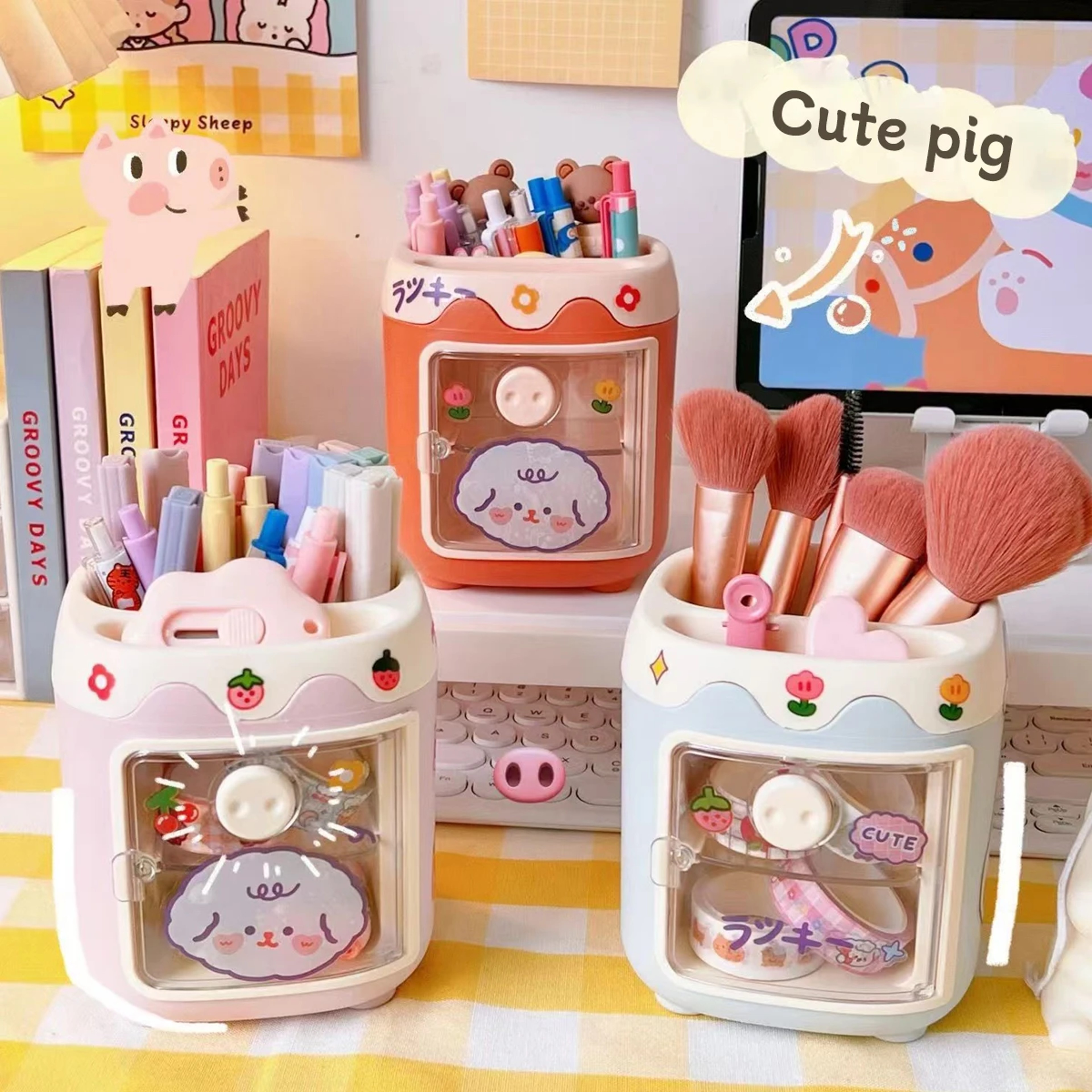 Cartoon Multi Grid Plastic Pen Holder for Desk Organization – view 4