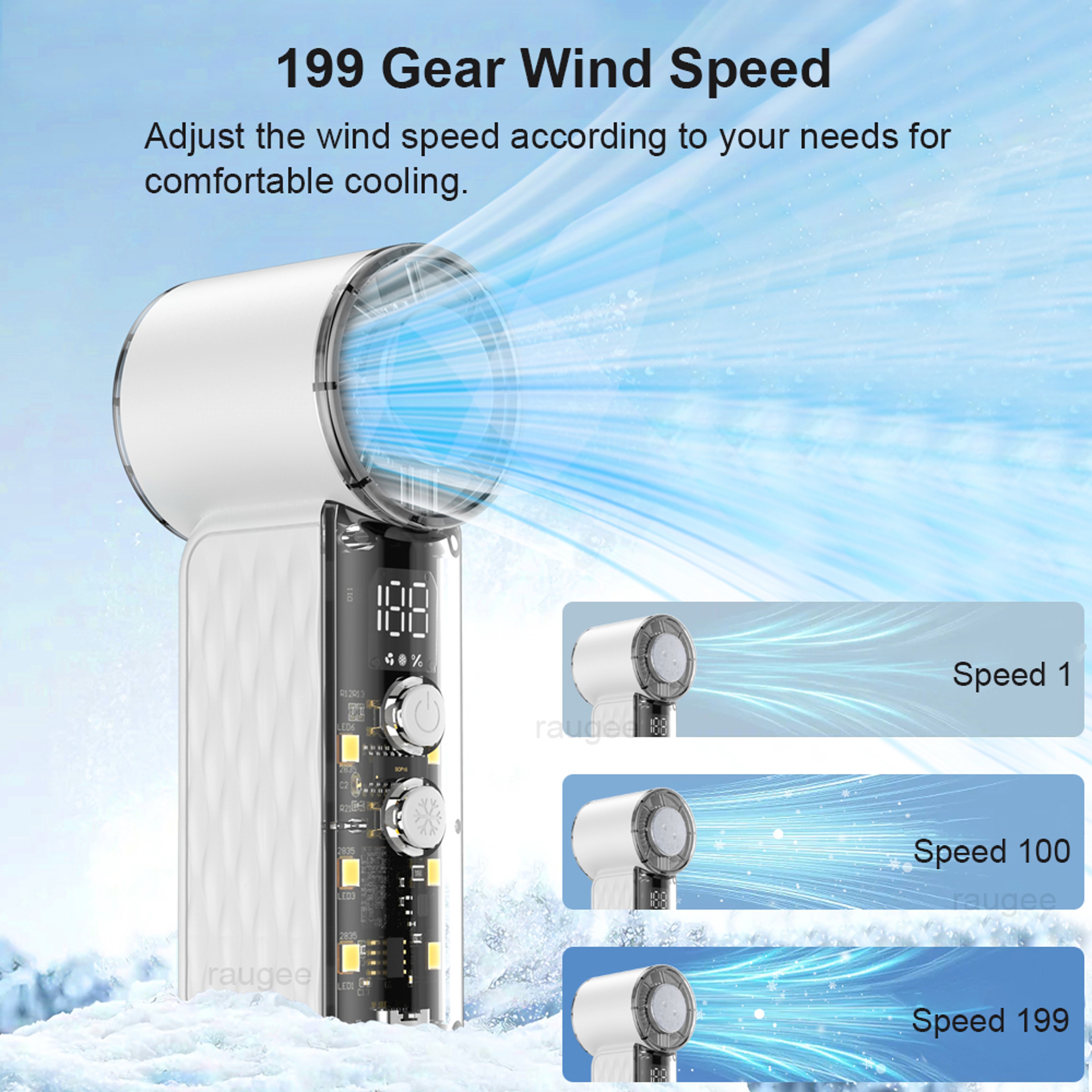 Portable Mini Handheld Fan with LED Display USB Rechargeable Foldable Design – view 3
