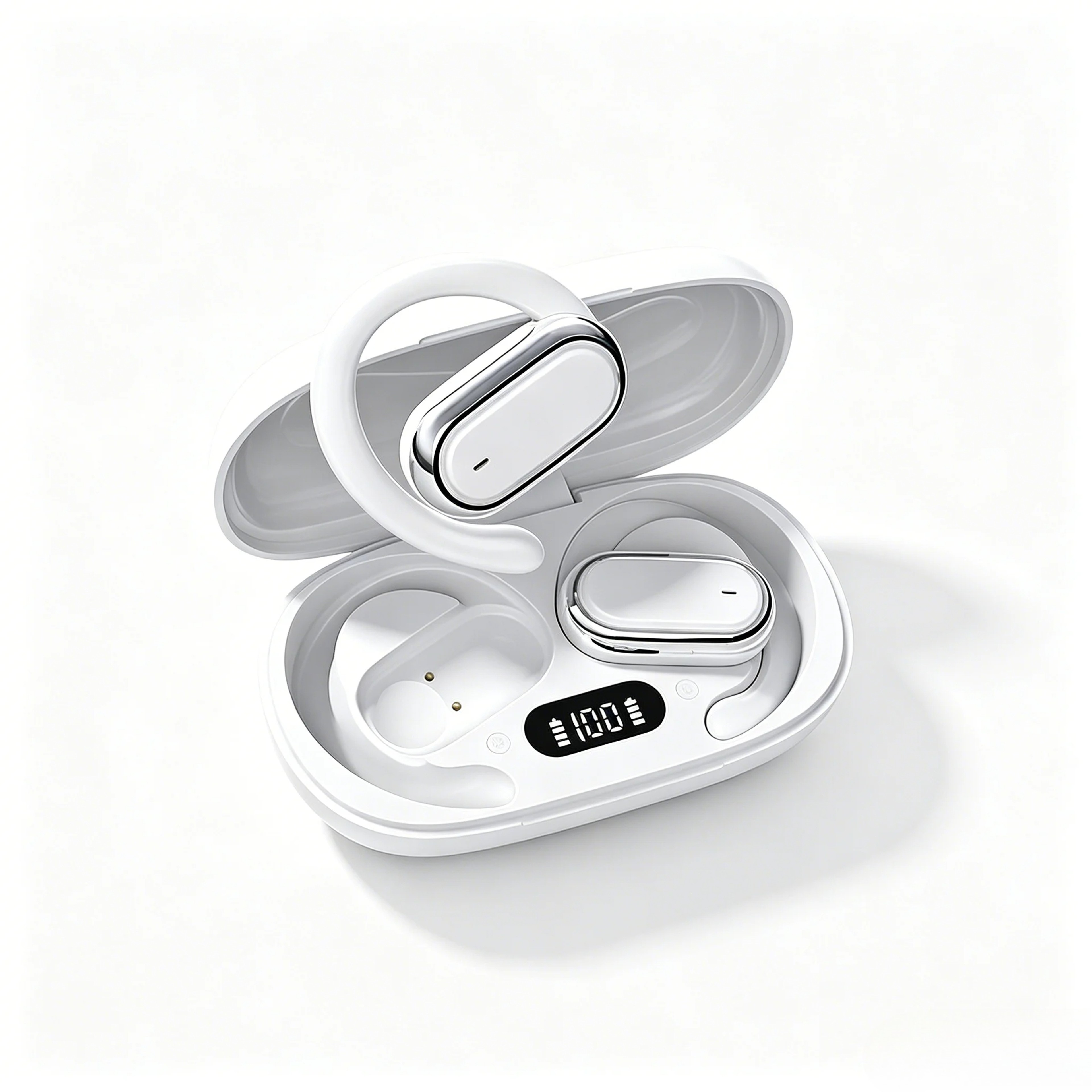 Wireless OWS Earhook Earbuds with Bluetooth Smart LED Display and Microphone – view 1