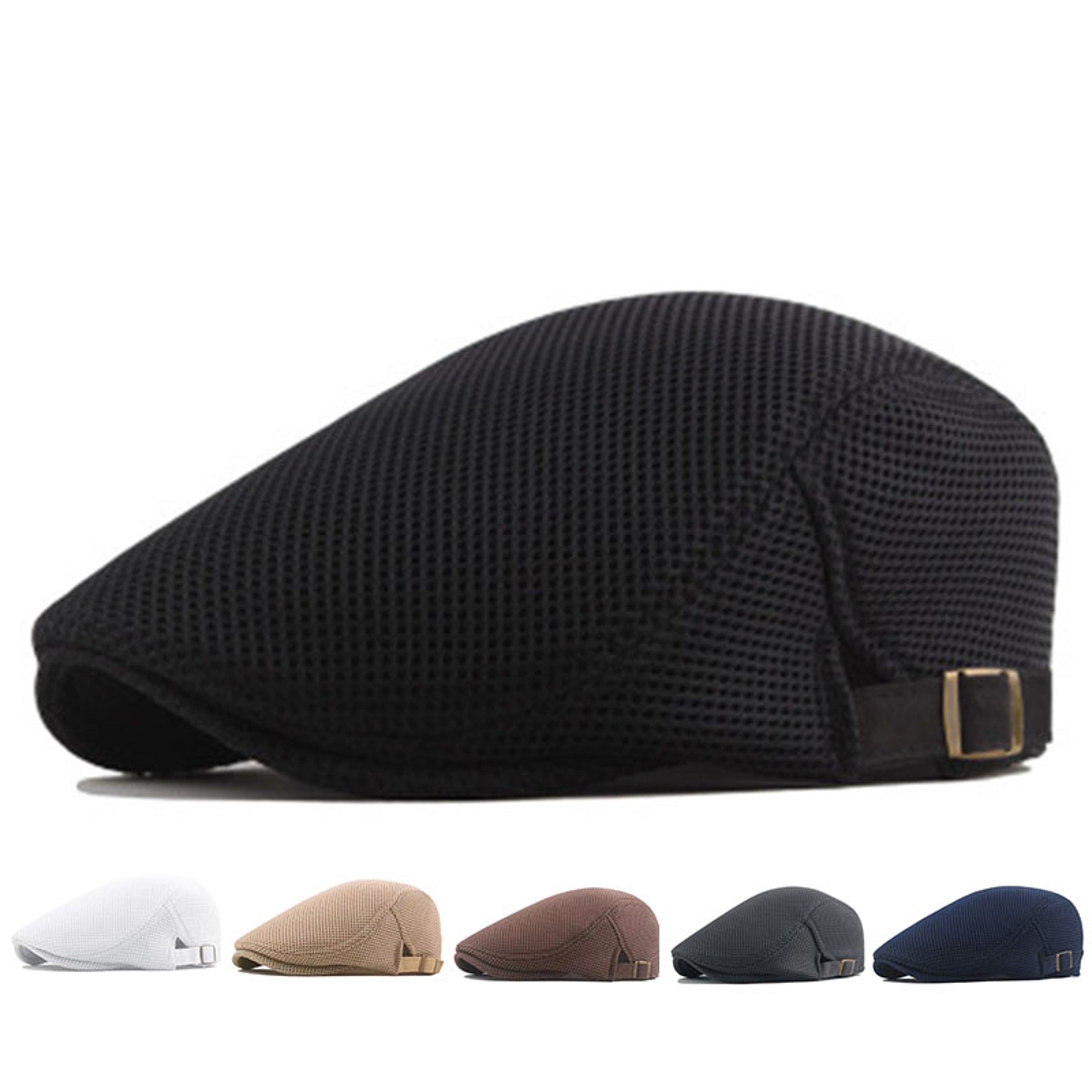 Adjustable Mesh Newsboy Cap Breathable Summer Flat Beret Hat 0