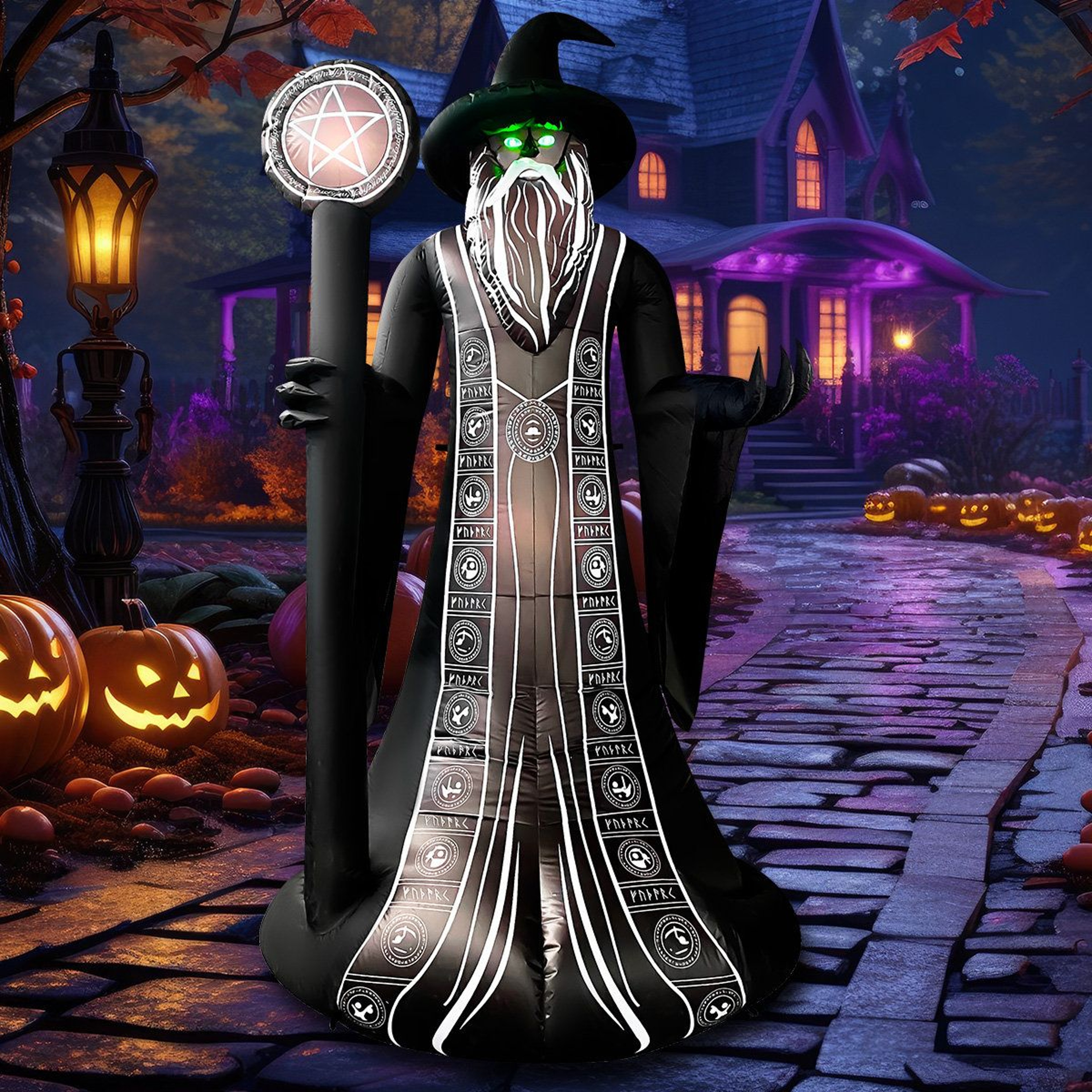 Halloween Inflatable Wizard With LED Lights And Magic Staff For Outdoor Yard Decor 4