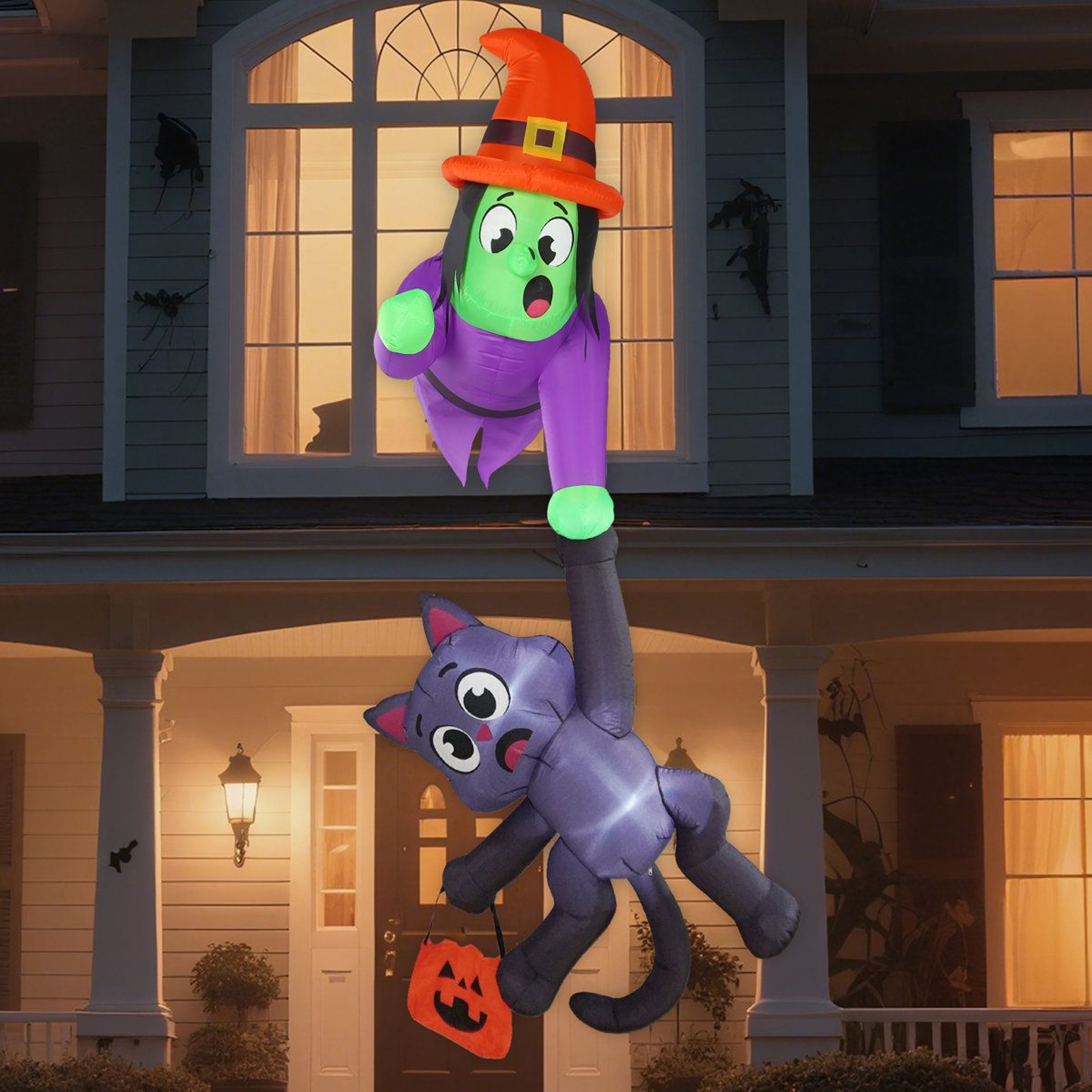 Halloween Inflatable Witch And Black Cat With LED Lights For Outdoor Decoration 4