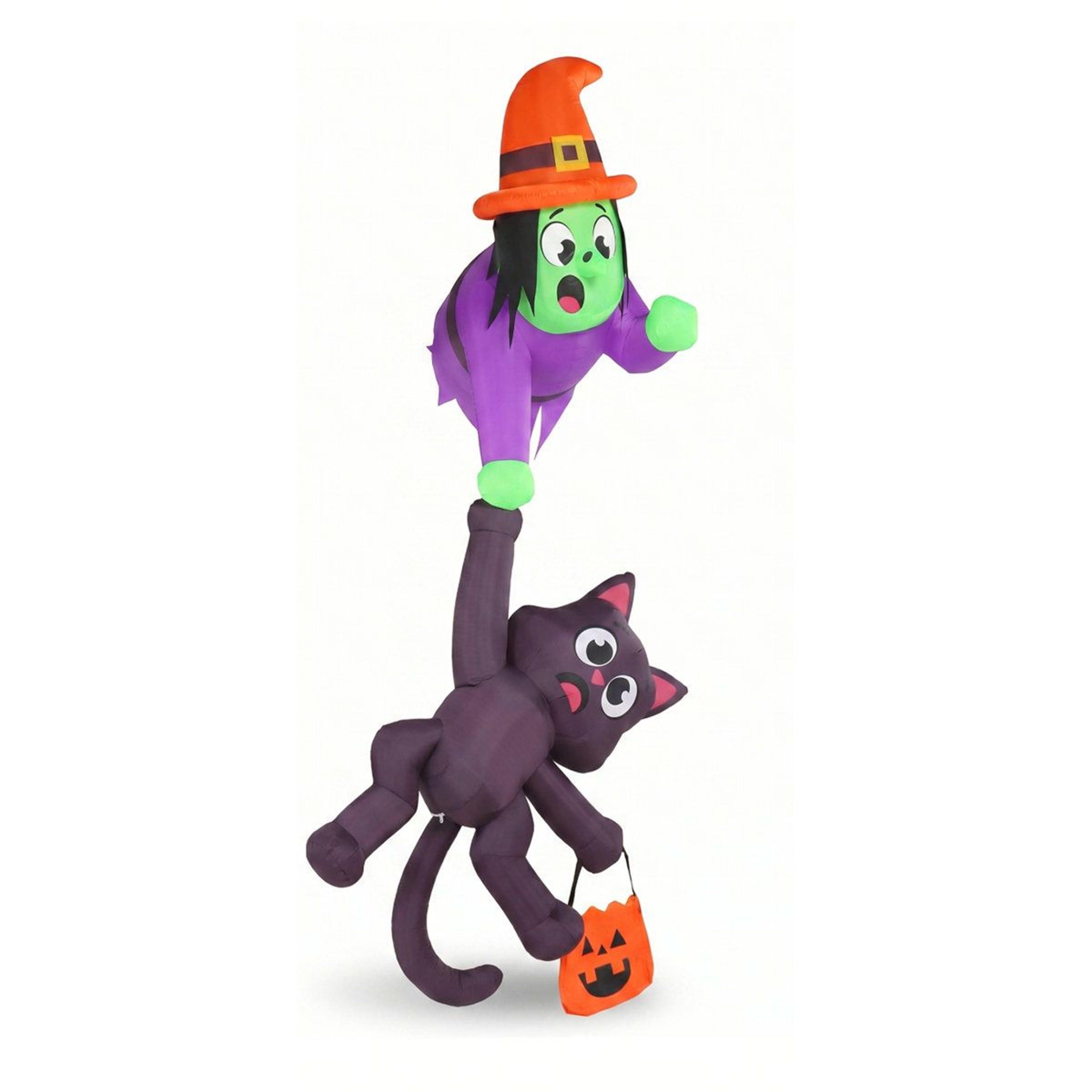 Halloween Inflatable Witch And Black Cat With LED Lights For Outdoor Decoration 5