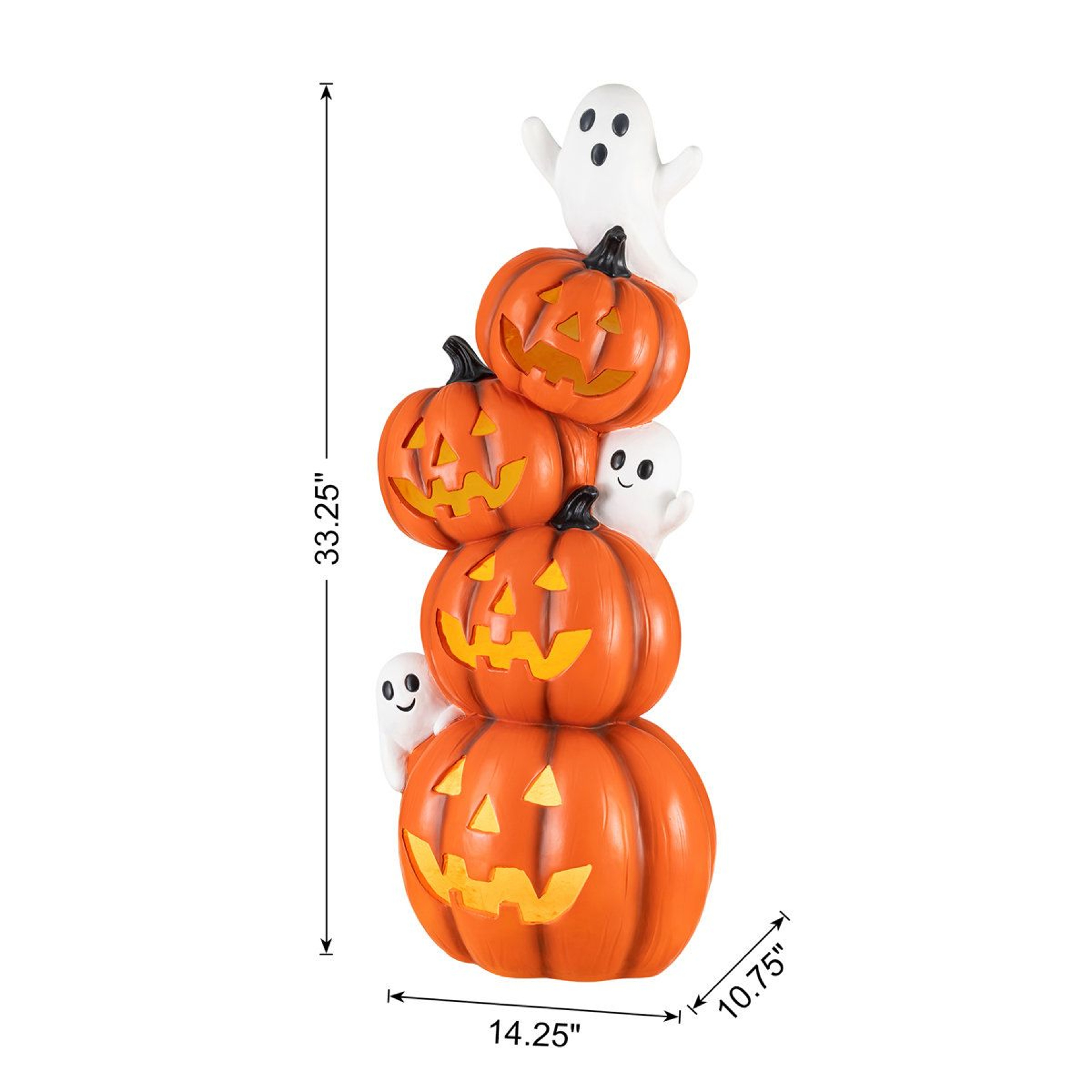 Halloween Lighted Stacked Jack O Lantern And Ghost Porch Decoration With Timer 2